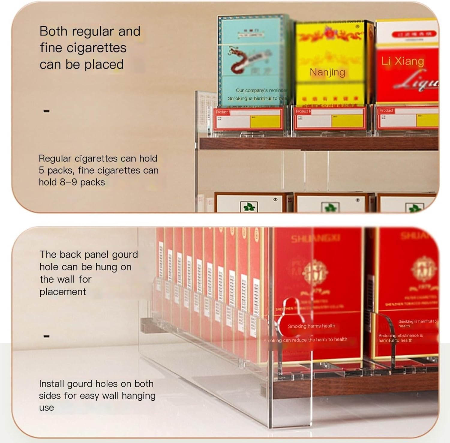 Automatic Cigarette Floating Shelf| Automatic Clear Cigarette Case Stand Pushers Rack| Matchbook Holder Divider for Store Retail Clear Showcase Price Supermarket (Color : Clear, Size : 32.5x29x18.85