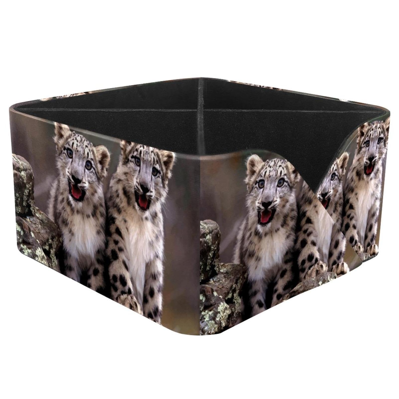 KengjuTesu Baby Snow Leopards Desktop Organizer Pen Holder, Rectangular Pencil Cup for Office, Study and Makeup Stations