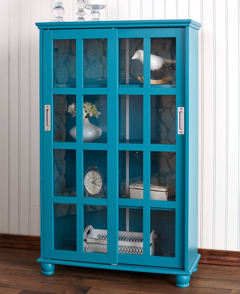 The Lakeside Collection Sliding Glass Door Storage Cabinets - Ocean Blue