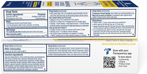 Miniatura 8 de Doctor Butlers Ungüento para hemorroides y fisuras - Tratamiento para hemorroides con lidocaína aloe vera aminoácidos aceites esenciales crema para