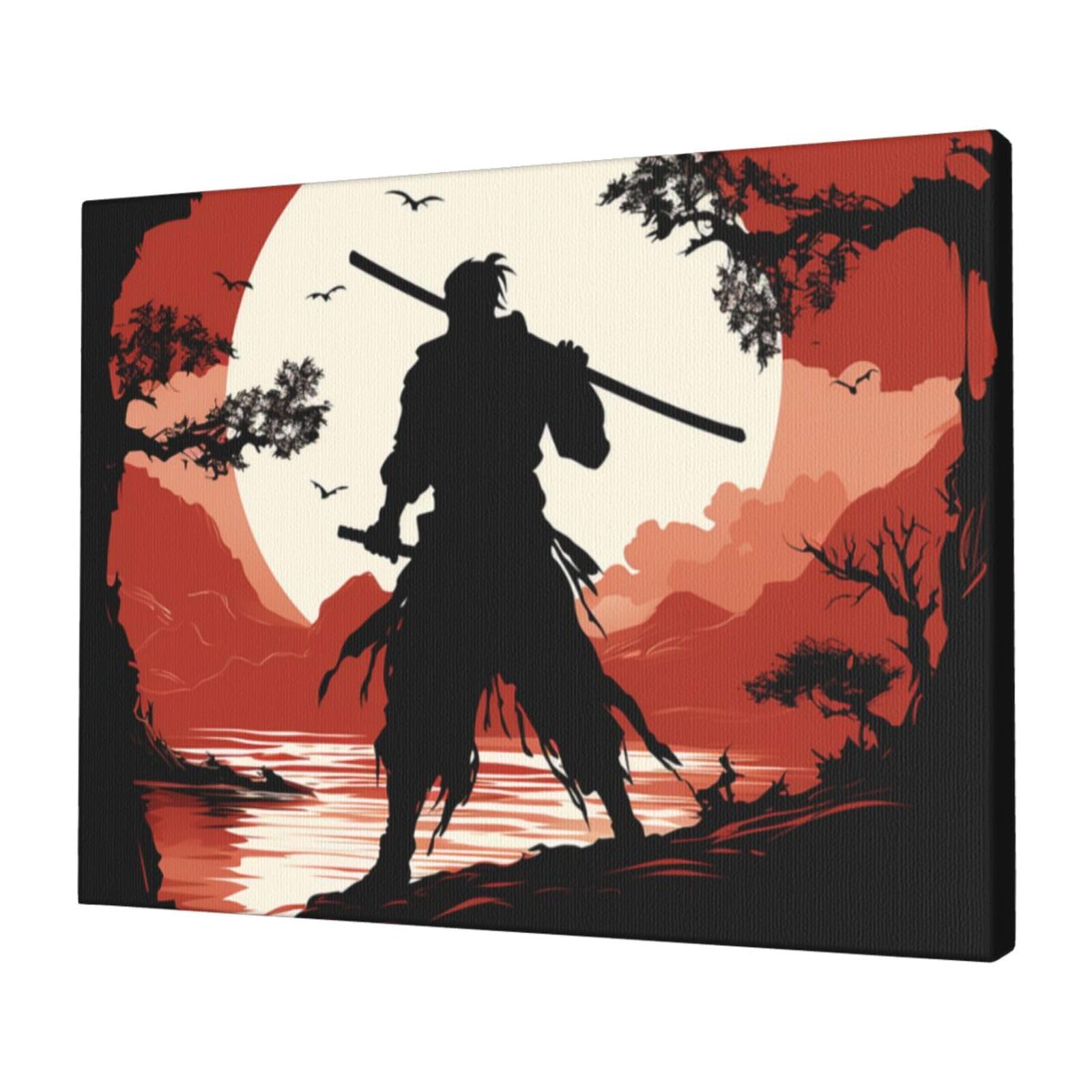 KLOPH Samurai Canvas Wall Art for Living Room 12"x16" Modern Artwork Painting for Bathroom Hanging Canvas Prints Aesthetic Wallart for Bedroom Kitchen Office Wall Decor