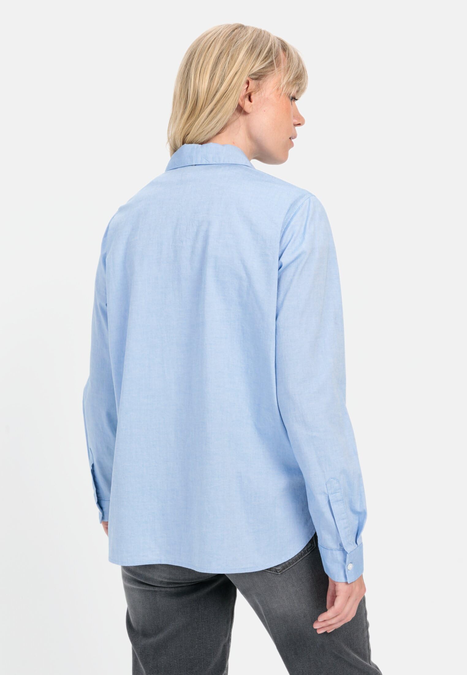 camel active Damen Langarm Bluse aus Baumwolle | Klassische Langarm Bluse aus reiner Baumwolle im lockeren Fit für jeden Anlass, pflegeleicht und strapazierfähig