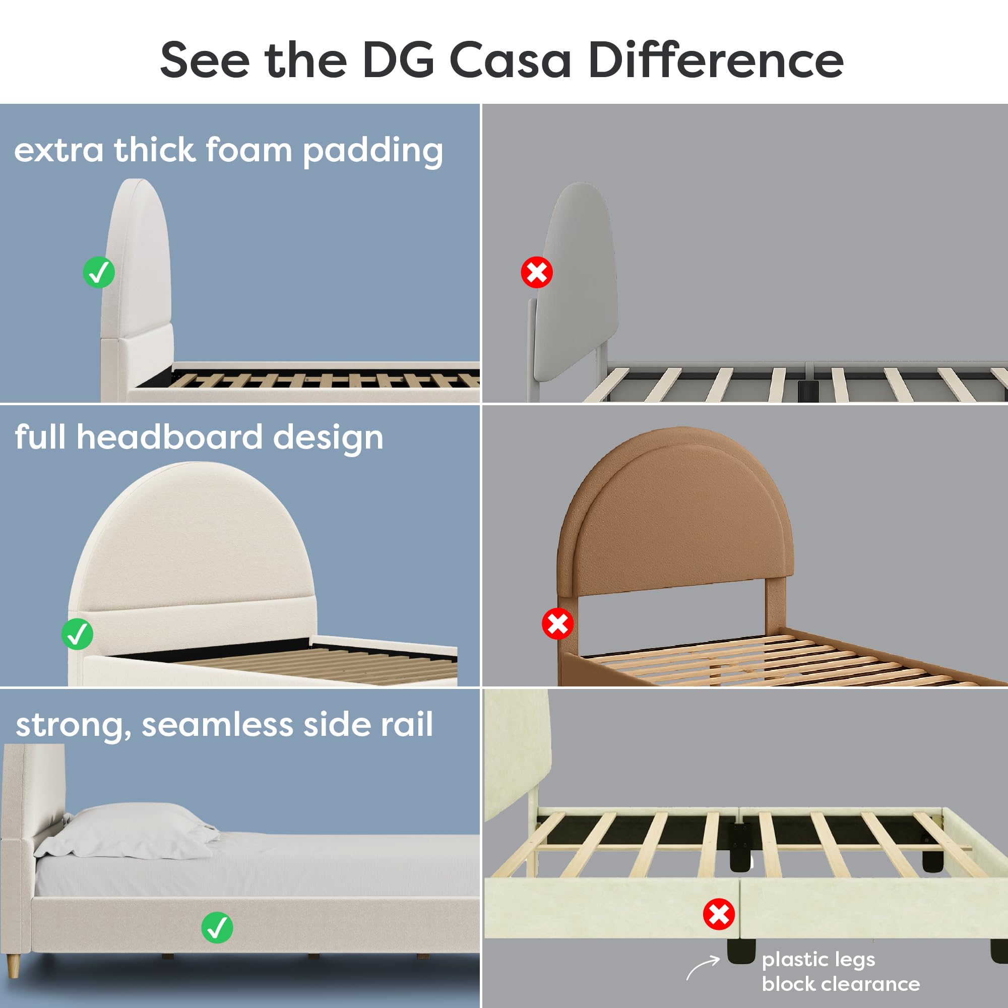 DG Casa Boucle Cloud Bed Frame with Arch Shaped Headboard, Upholstered in Soft Fabric, Platform Bed Frame with Solid Wood Legs - Boho or Modern Style - No Box Spring Needed - Queen Size: Cream Boucle Queen