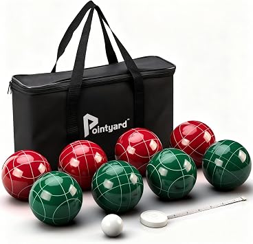 Bocce Ball Set 90mm Regulation Size - 8 Premium Resin Balls with Pallino, Carrying Bag, Measuring Tape - Outdoor Lawn Game for Adults, Seniors, Family - Backyard Beach Park Yard Game