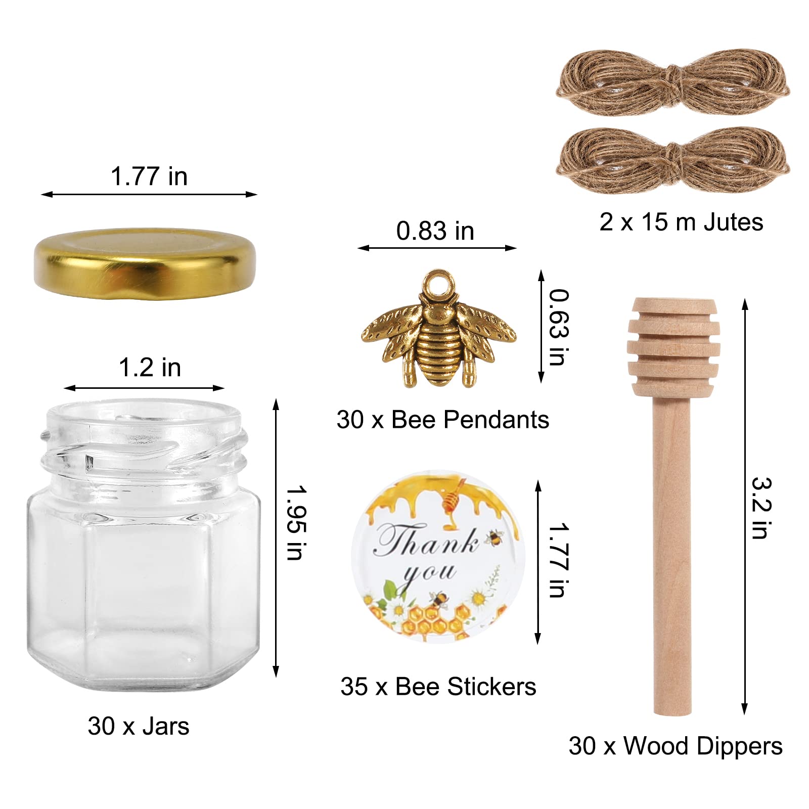 Mini Honey Jars - 30 Pack with Spoons & Stickers -2