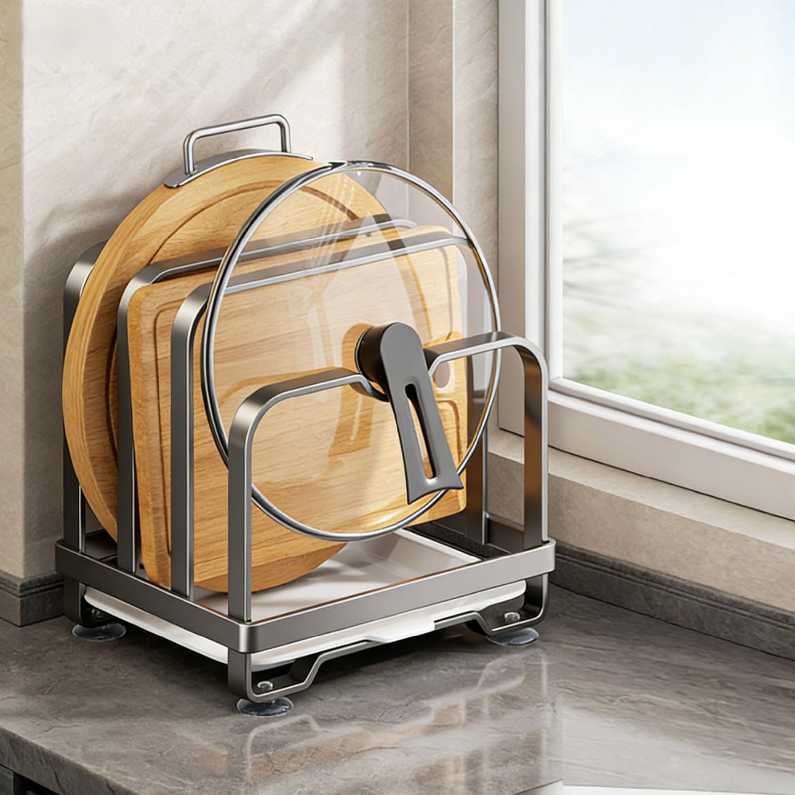 Estante de almacenamiento de cocina de acero, Milky white S