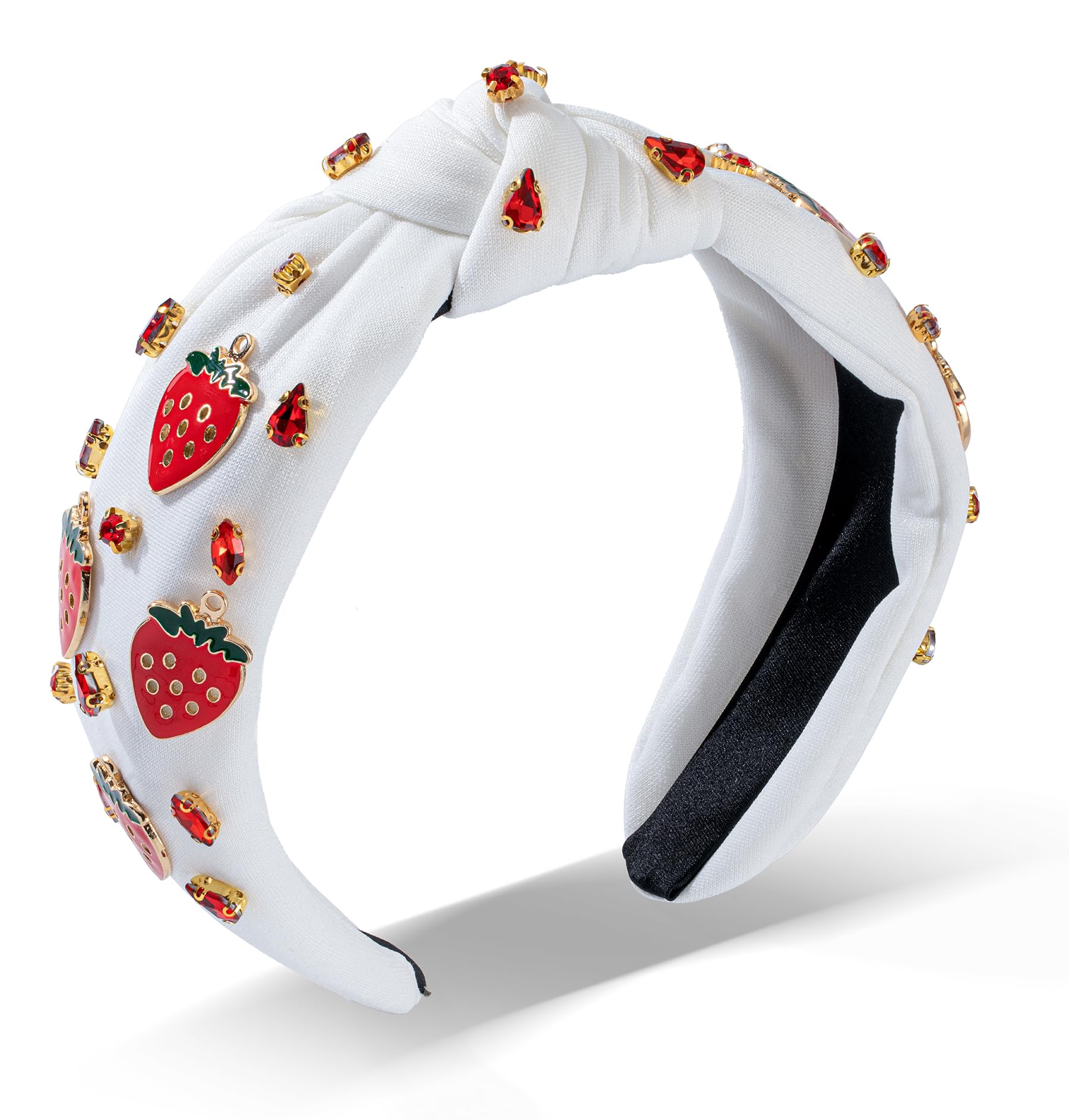 Serre-tête noué en forme de fraise en cristal rouge scintillant pour femmes et filles - Accessoires pour cheveux - Accessoires de vacances d'été, plage, piscine, fête - Cadeaux (fraise-blanc)