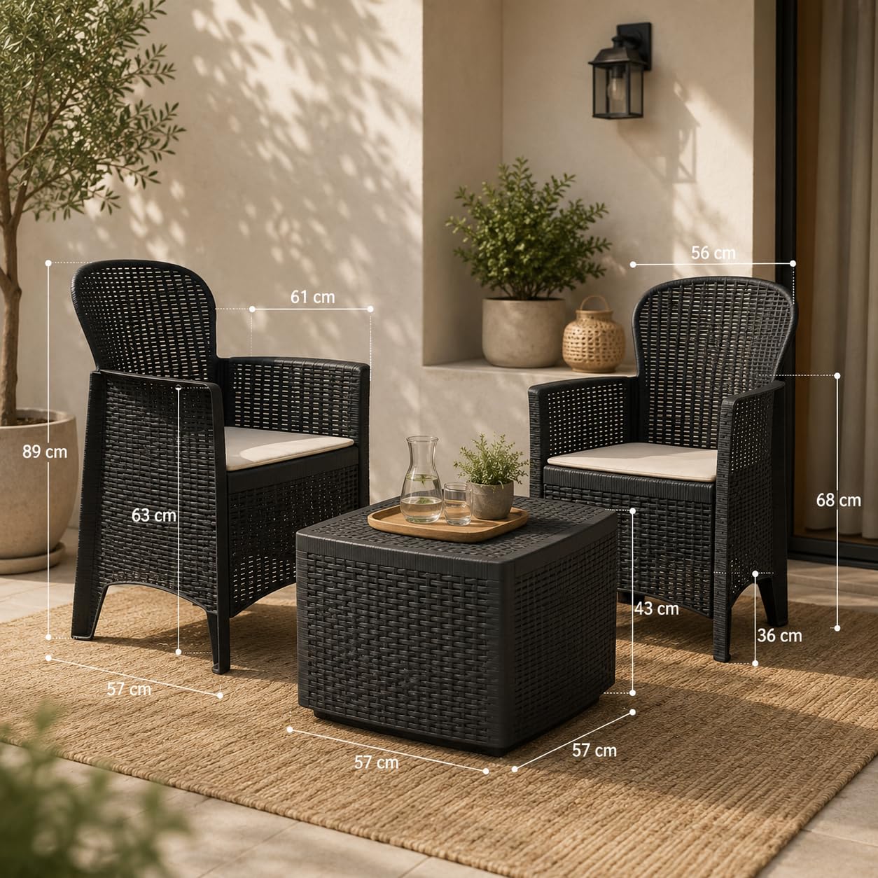 Set di Mobili da Giardino Antracite Tree con Tavolo e Due Poltrone