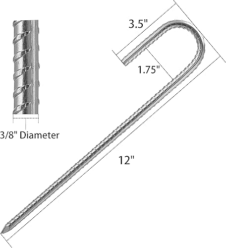 Miniatura 2 de Estacas galvanizadas para barras de refuerzo estacas de tierra resistentes de 12 pulgadas ganchos en J para tienda de campaña y estacas paquete de