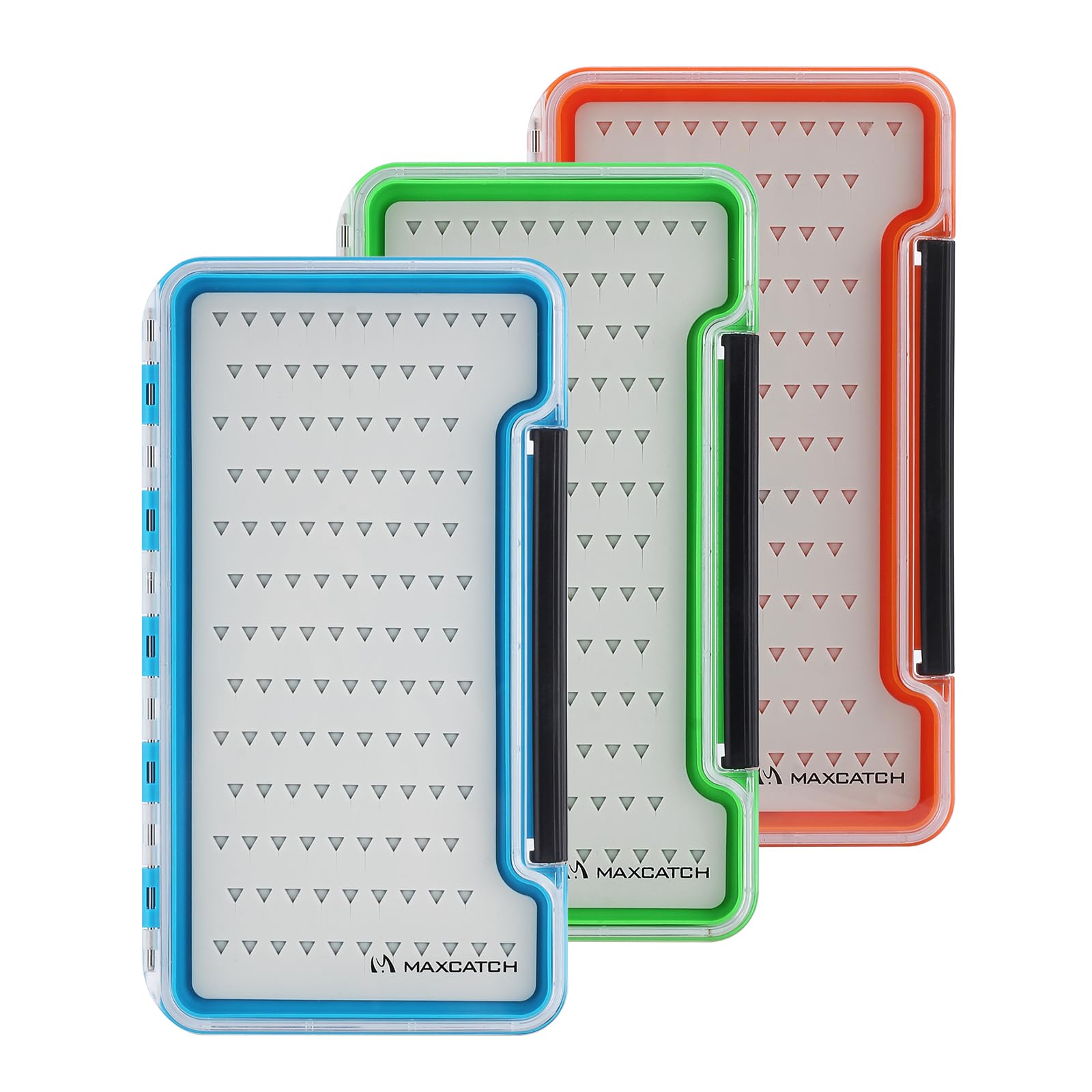 Photo 1 of M MAXIMUMCATCH Maxcatch 3-PACK Fly Fishing Boxes Set, Super Slim Design, Waterproof Flies Storage Case with Silicone Insert, Blue, Green & Orange (Assorted Colors)