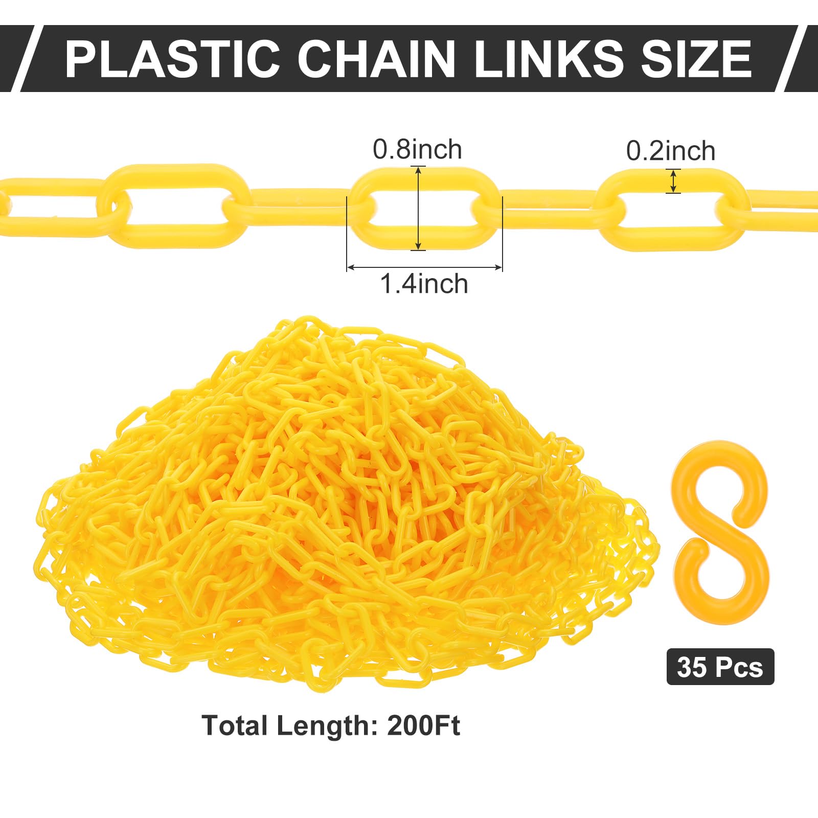 PATIKIL Maillons chaîne plastique, Chaînes sécurité 200 pieds, Chaînes plastique jaune, Grandes chaînes plastique longues pour barrières, contrôle foule, fid'attente, portails, concerts