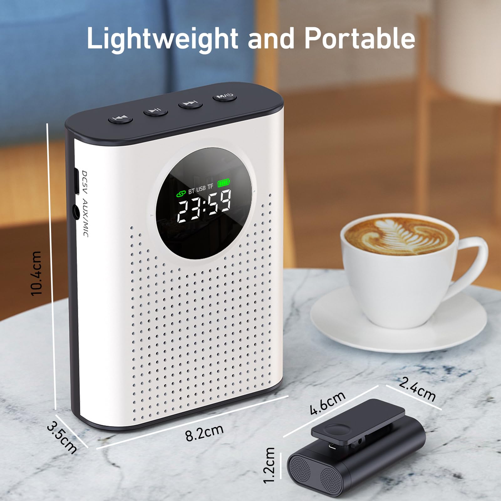 Amplificateur de Voix Sans Fil avec Microphone Lavalier, Portable Enceinte avec Micro 2,4 GHz Prise en charge Bluetooth/carte TF/clé USB/entrée AUX pour Enseignants, Guides, Présentateurs, Conférences