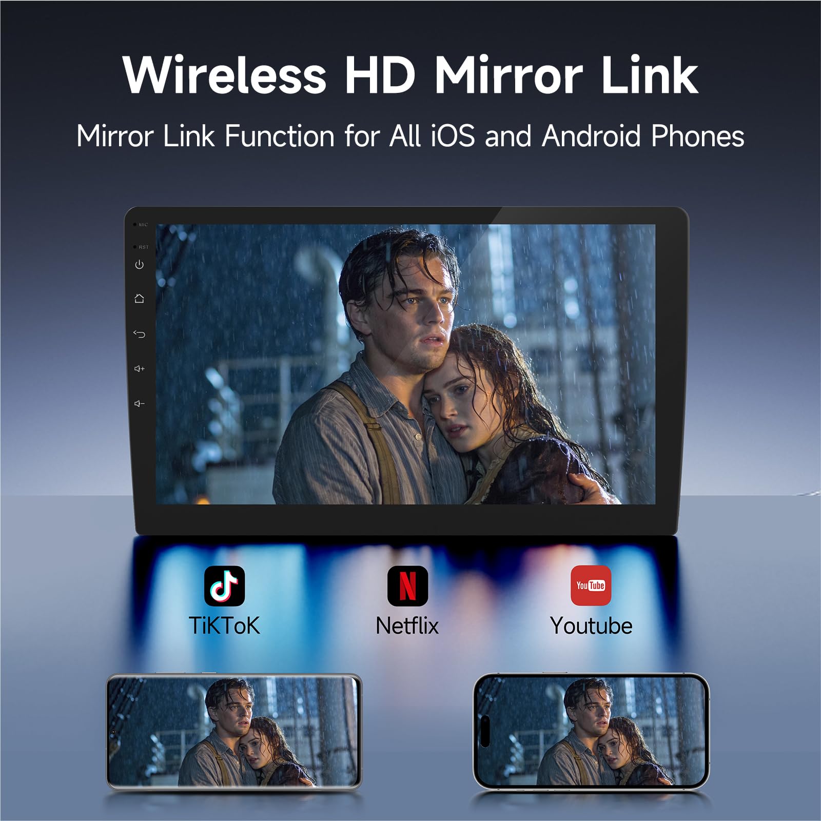 9" Wireless Double Din Car Stereo with Bluetooth, Wireless CarPlay Radio and Android Auto, Backup Camera, GPS Navigation, Free APK Download and Deletion, FM, Voice Control, Mirror Link