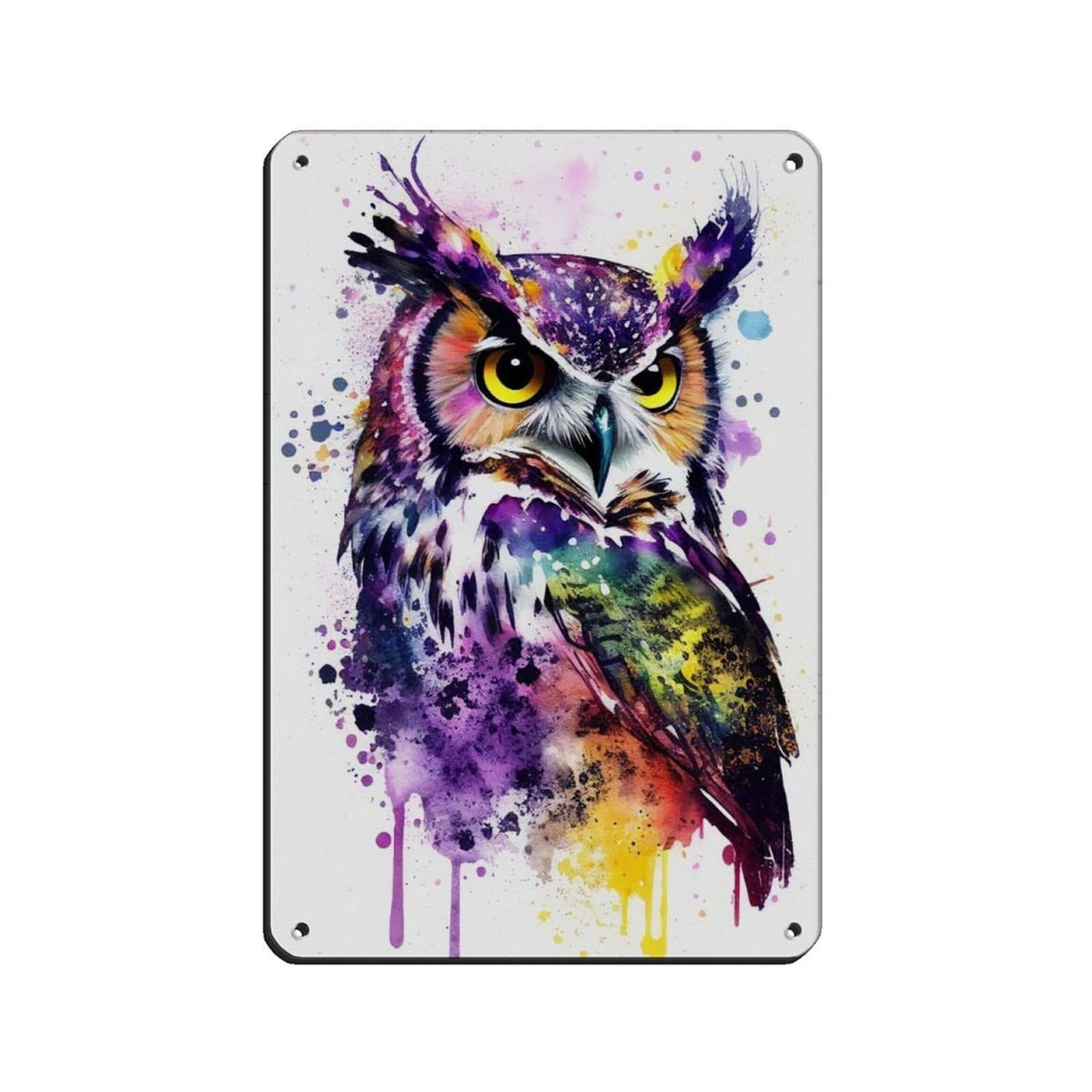 Watercolour Owl Portrait Poster Tin Sign Vintage Metal Pub Club Cafe Bar Home Wall Art Decoration Poster Retro 8x12inch(20x30cm)