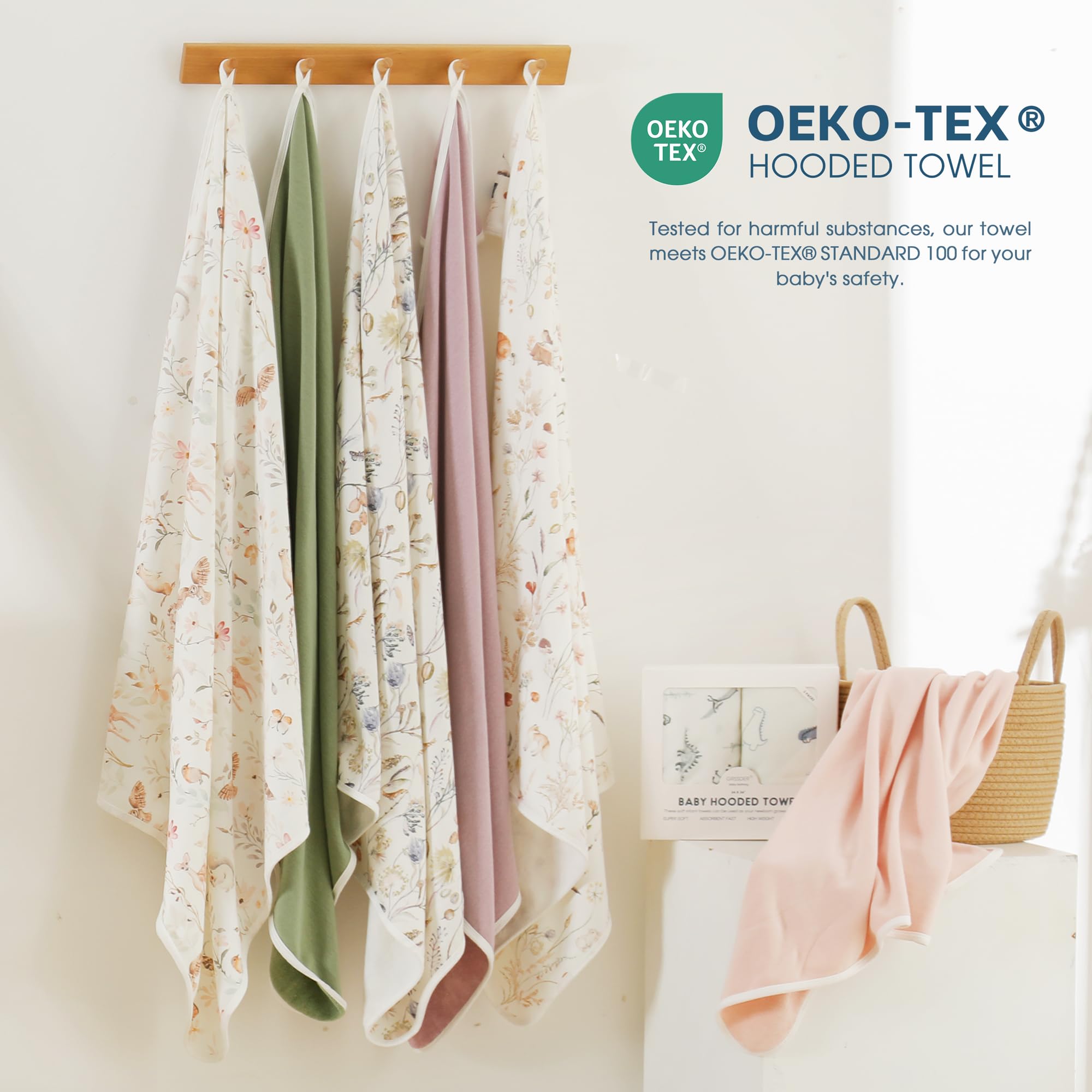 GRSSDER Baby-Kapuzenhandtuch für Neugeborene, superweiche Badetücher mit originellem Design, ultra-saugfähiges Strickfrottee, große Kleinkind-Handtücher mit Kapuze für Mädchen, Duschgeschenke für
