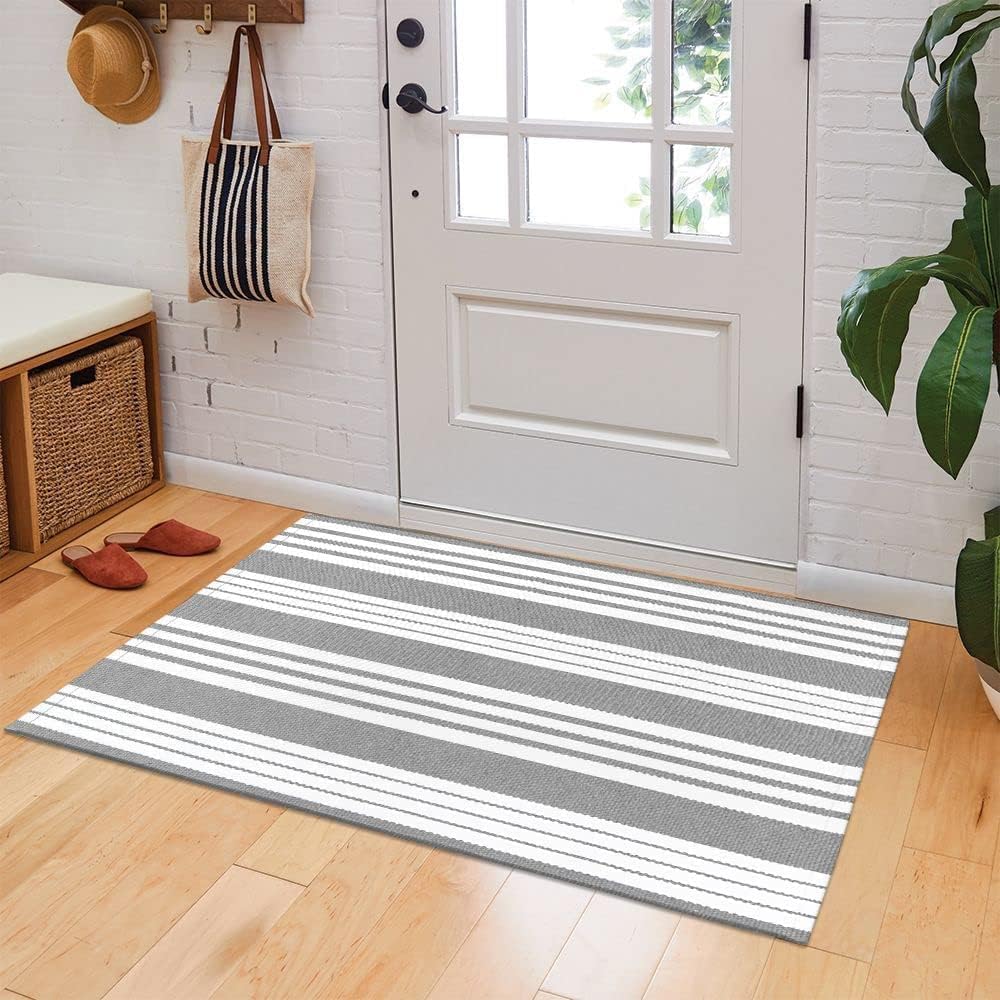 Amazon.com: OJIA Front Door Rug 24''x51'' Gray and White Striped