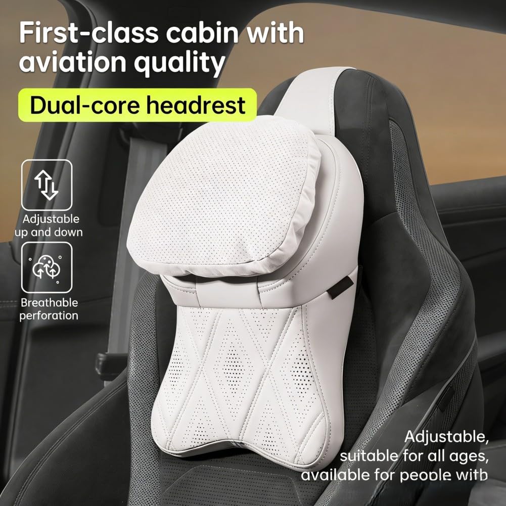 Coussin appuie-tête de voiture en mousse à mémoire de forme avec soutien ergonomique du cou, housse en daim souple et sangles réglables pour sièges de véhicule universels, beige