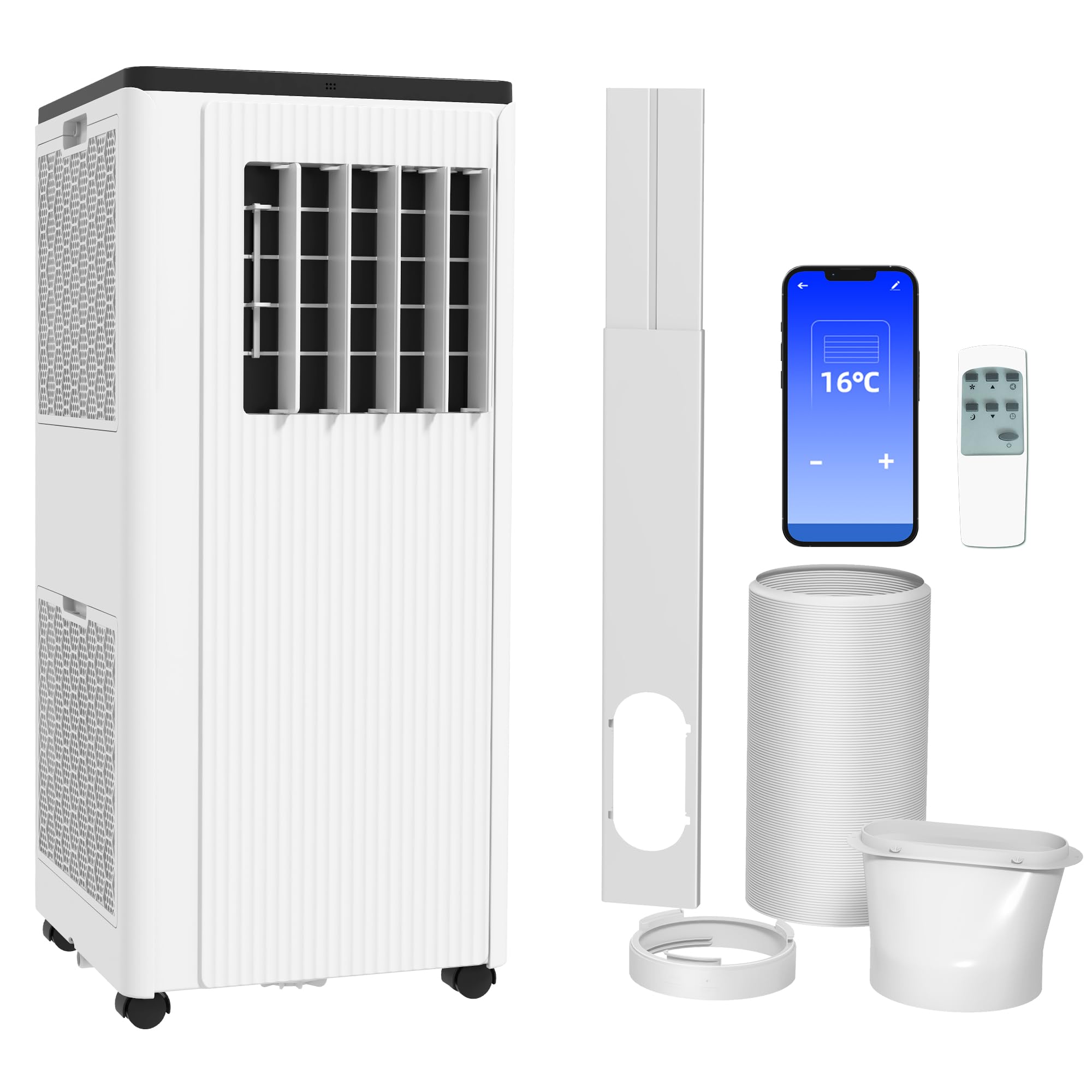 Homcom White 9000 Btu Air Conditioning Unit, Smart Home Wifi App Compatible, 3-In-1 Portable Air Conditioner, Dehumidifier, Cooling Fan With 24H Timer, Remote, Led Display, Speeds, Window Kit, 20M² Size 2