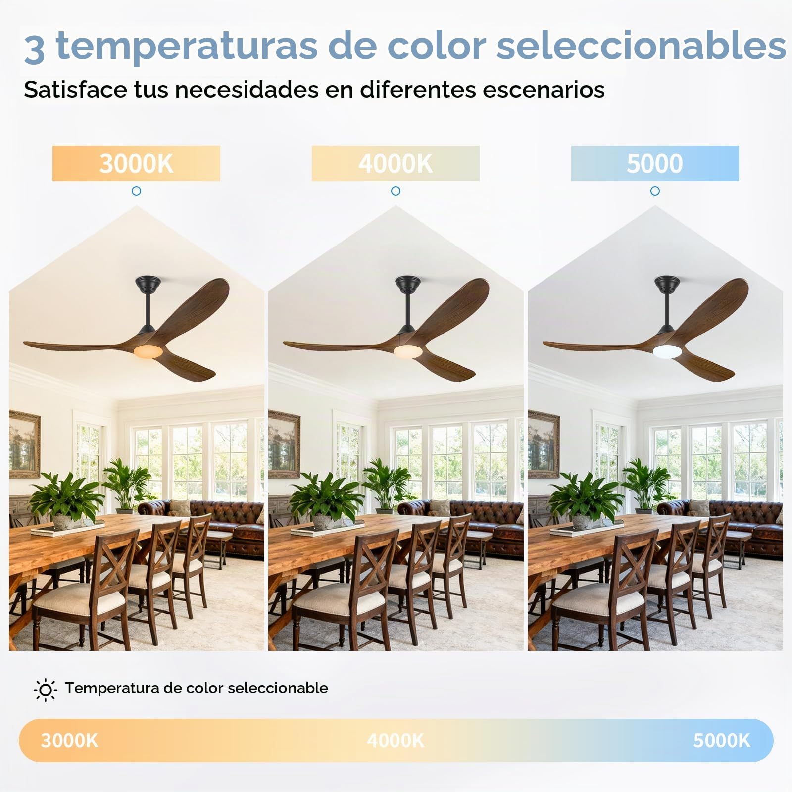 Ventilador De Techo De Madera De 178 Cm, Ventilador De Techo Exterior De 3 Aspas Con Luz, Control Remoto, Interior De Cc Silencioso Moderno, Temporizador De 6 Velocidades, Con 3 Barras Para Colgar
