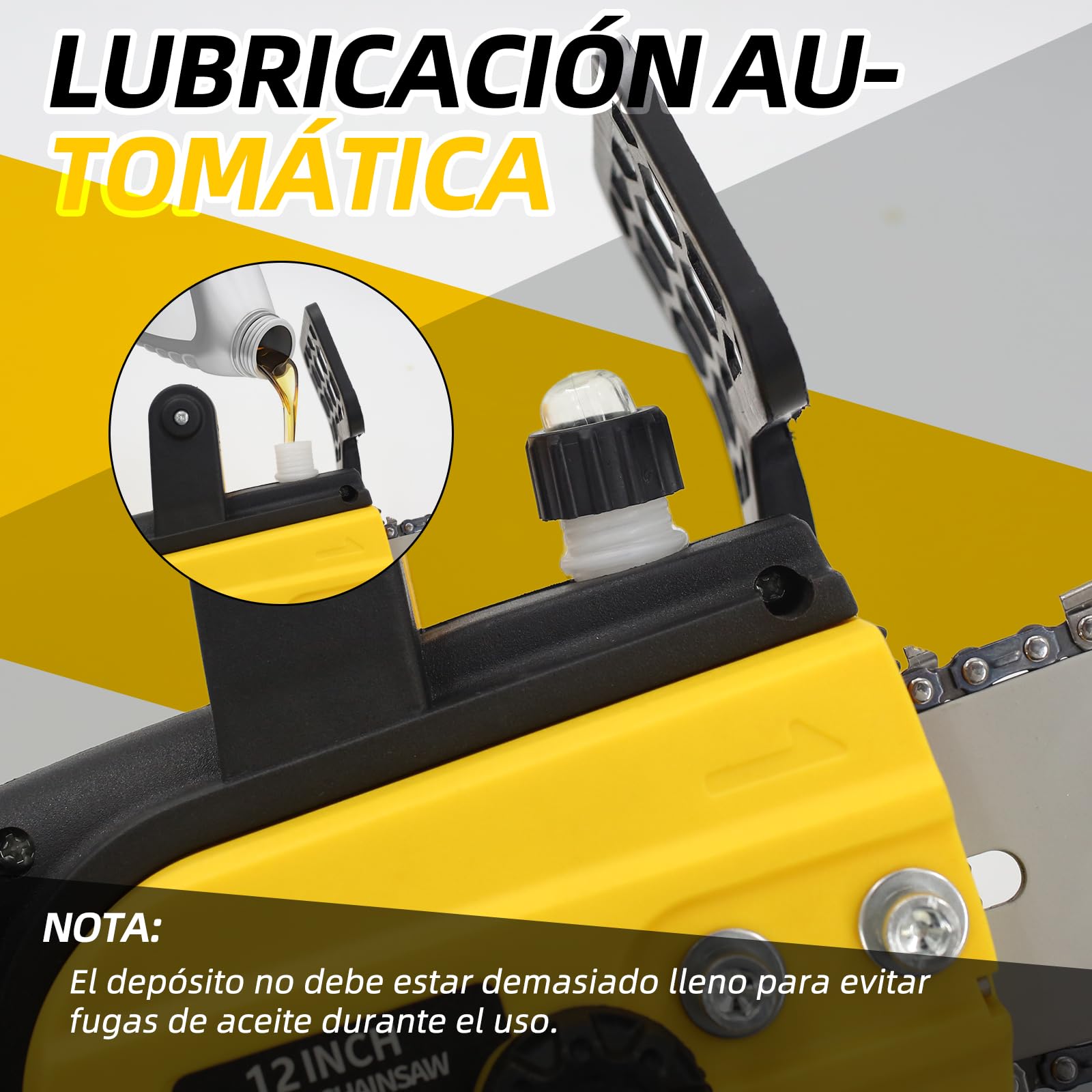Motosierra a batería 12 pulgadas, motor 1800W sin escobillas, 2x4000mAh, lubricación auto, seguridad – sierra profesional para árboles con maletín, para madera y jardín