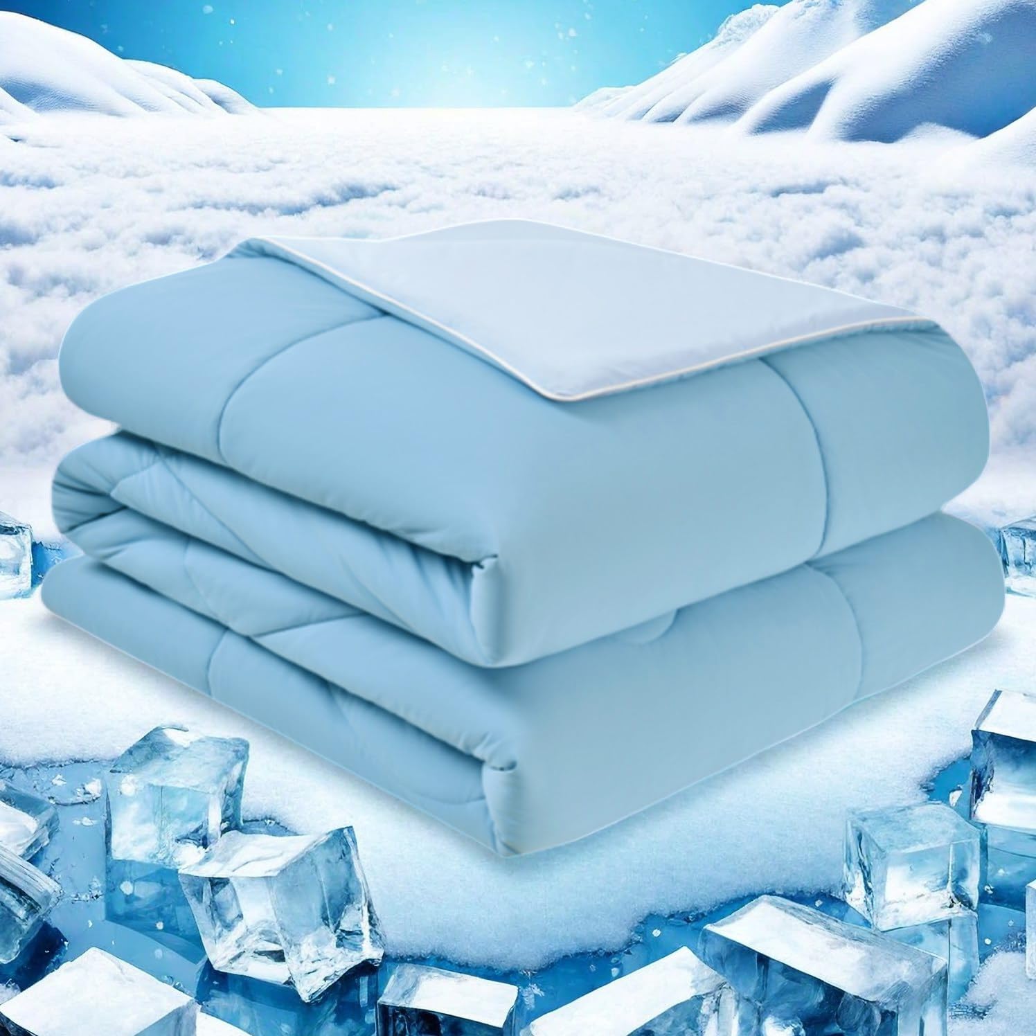 meadow park Cooling Comforter Twin 60”x90”, Double Sided Cooling Blanket Absorb Body Heat to Keep Cool, Cold Tech Fabric, Q-Max>0.5, Breathable and Lightweight, Blue/Sky Blue