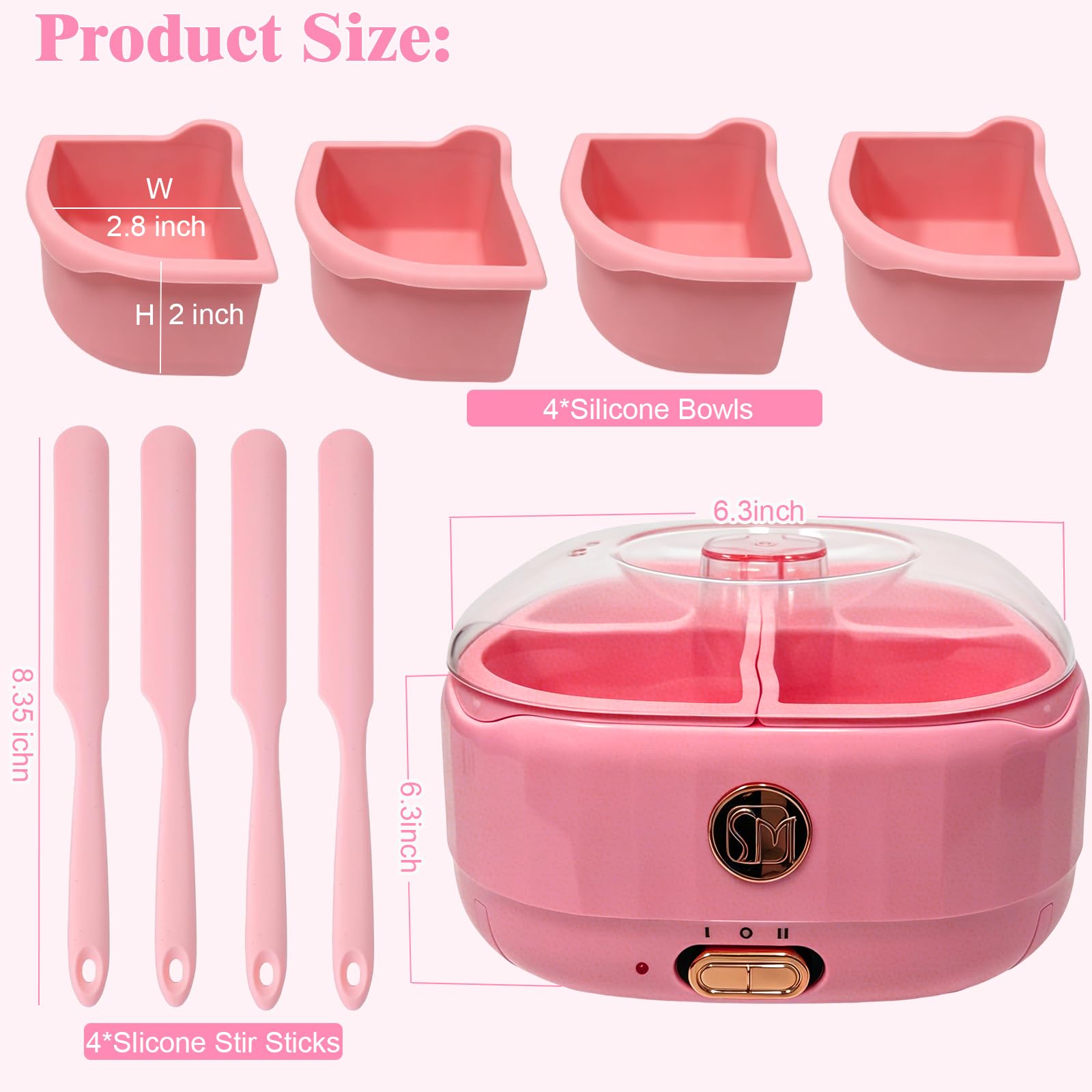 Scaldacera in silicone per depilazione, kit da donna con 4 spatole per cera in silicone, riscaldatore per casa, salone, per corpo, gambe, braccia, bikini, sopracciglia