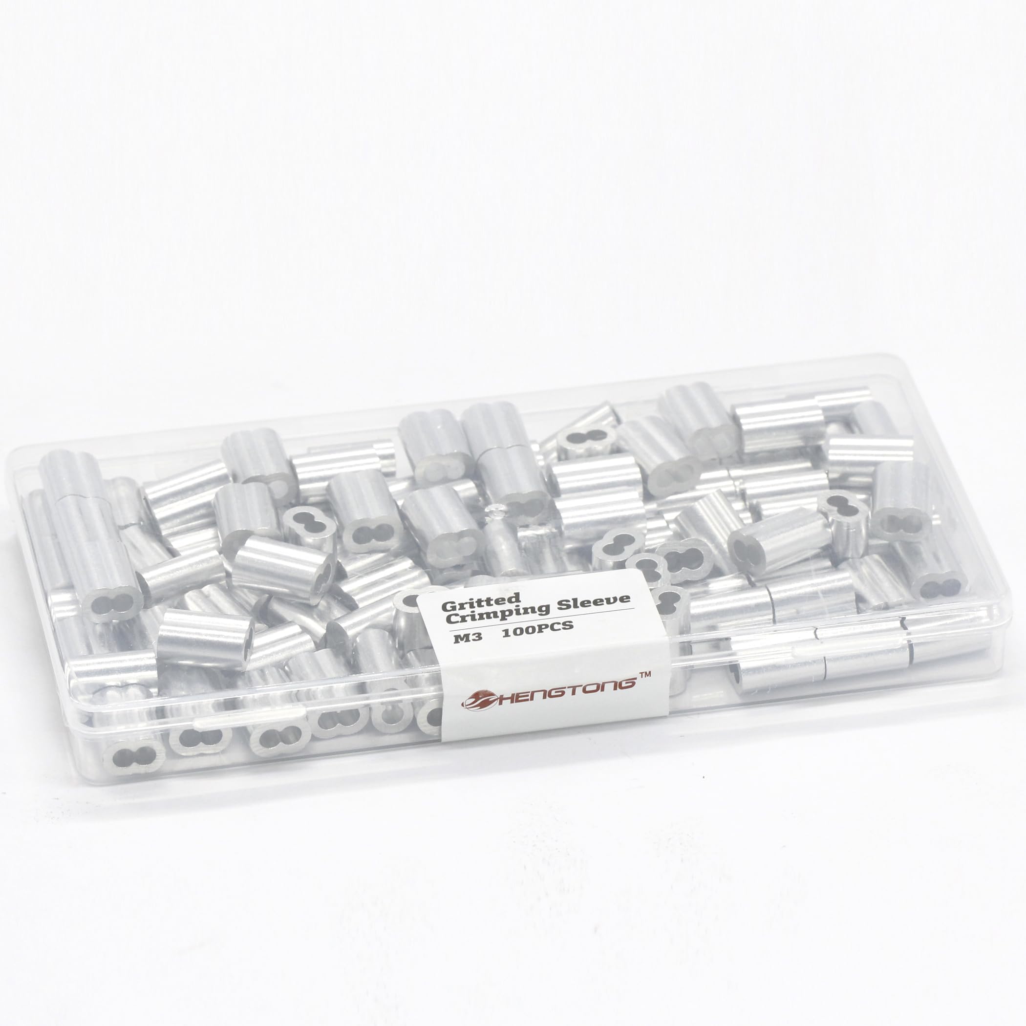 HENGTONG 1/8" Aluminum Crimping Loop Sleeve 100PCS, M3 Wire Rope Sleeve Cable Crimp Ferrules for Wire Rope and Cable