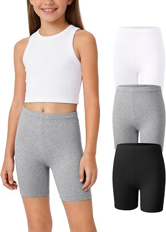 Somaibo 3 Pack Girls Bike Shorts Teen Girls Cartwheel Biker Cotton Shorts | Kids Athletic Shorts for Dance Gymnastics Running