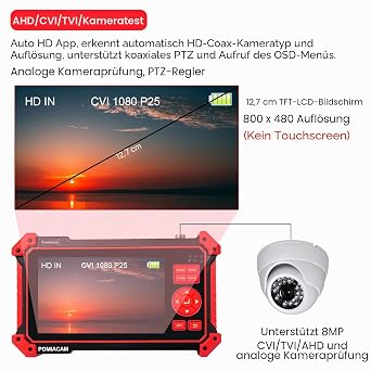 CCTV Camera Tester HD-2950 8MP TVI CVI AHD CVBS Analog Camera Tester 5 TFT LCD Screen UTP Cable Test HDMI VGA Input RS485 PTZ Control Audio Test 12V