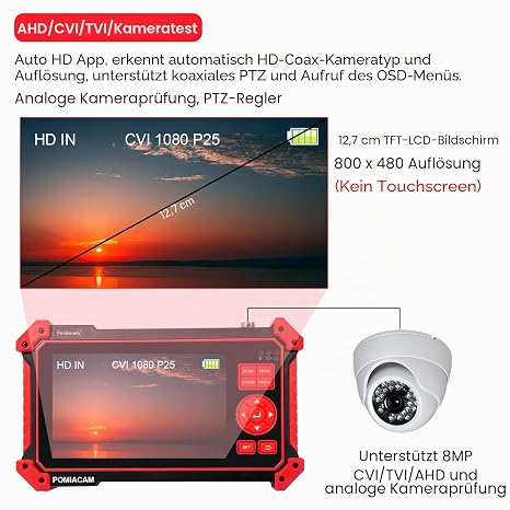 CCTV Camera Tester HD-2950 8MP TVI CVI AHD CVBS Analog Camera Tester 5 TFT LCD Screen UTP Cable Test HDMI VGA Input RS485 PTZ Control Audio Test 12V