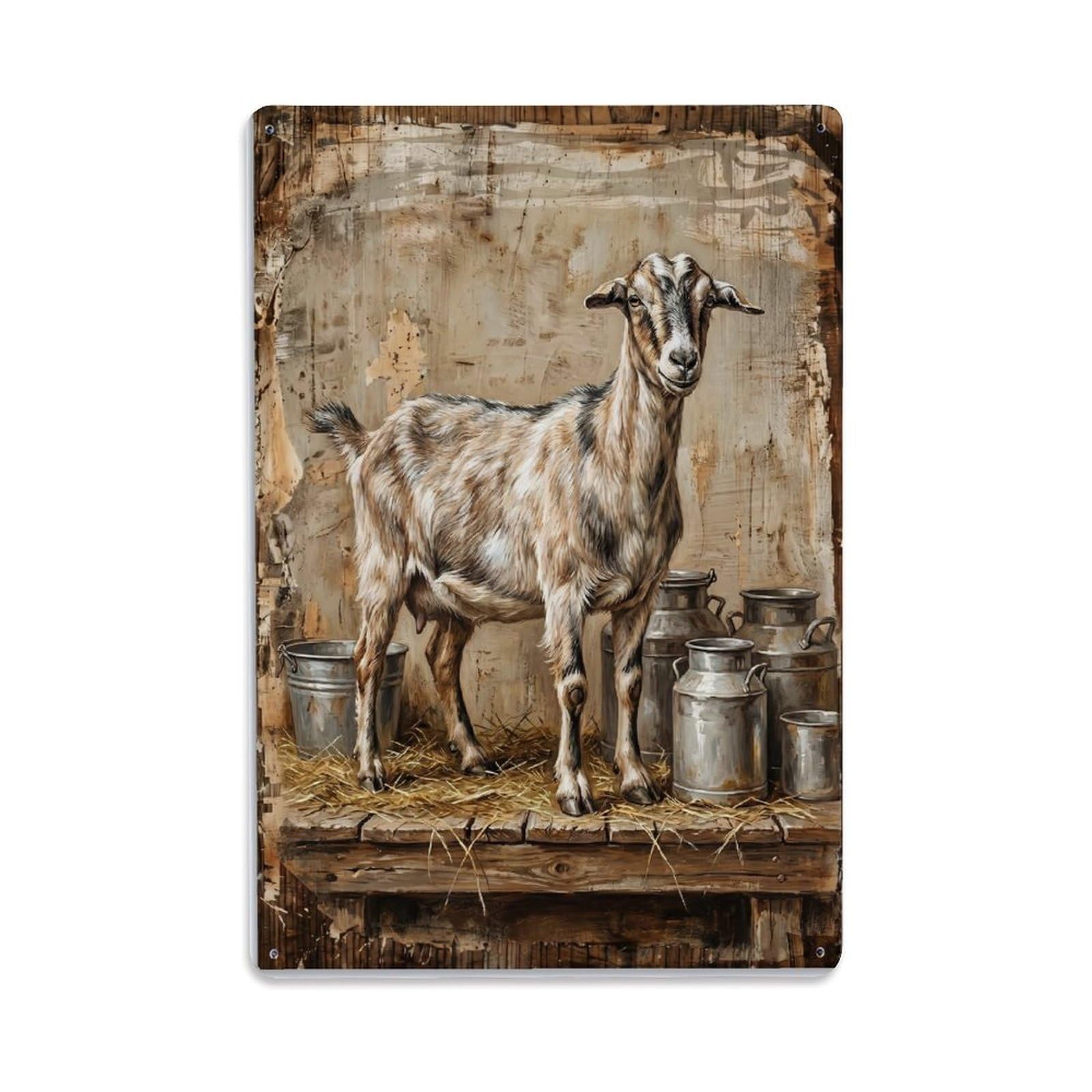 LaMancha Goat Farm Short Ears Dairy Vintage Metal Tin Sign Plaque Wall Decor for Cafe, Club, Garden Metal Poster 8x12Inch