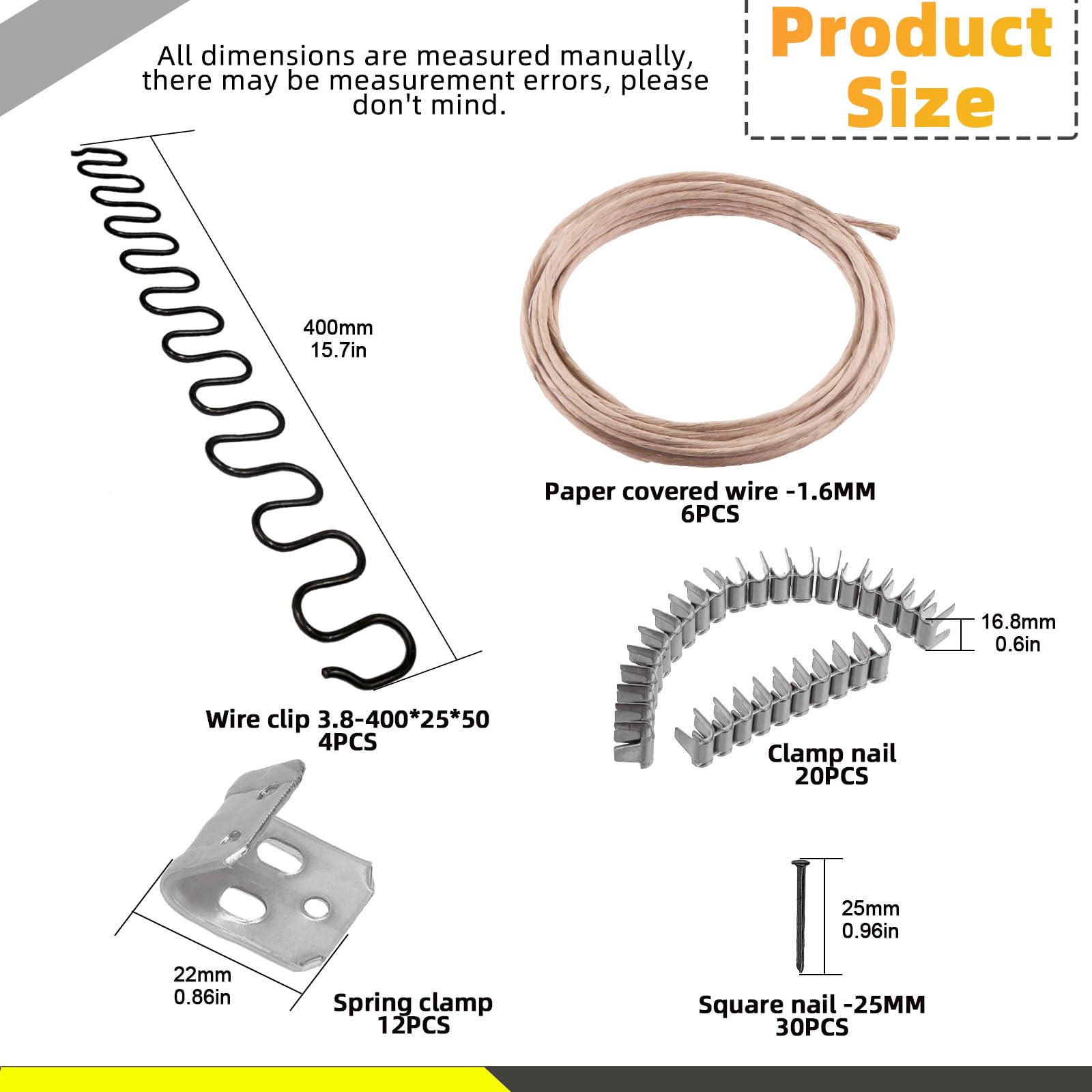 Kit de reparación de resorte de sofá de 72 piezas, incluye clips de resorte, alambre de resorte de asiento, tornillos, kit de reparación de clips de resorte, kit de repuesto de resorte de