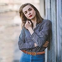 Vista 424 de Cinturón de cuero clásico con hebilla de metal para mujer con vestido de jeans Aah-negro-clásico