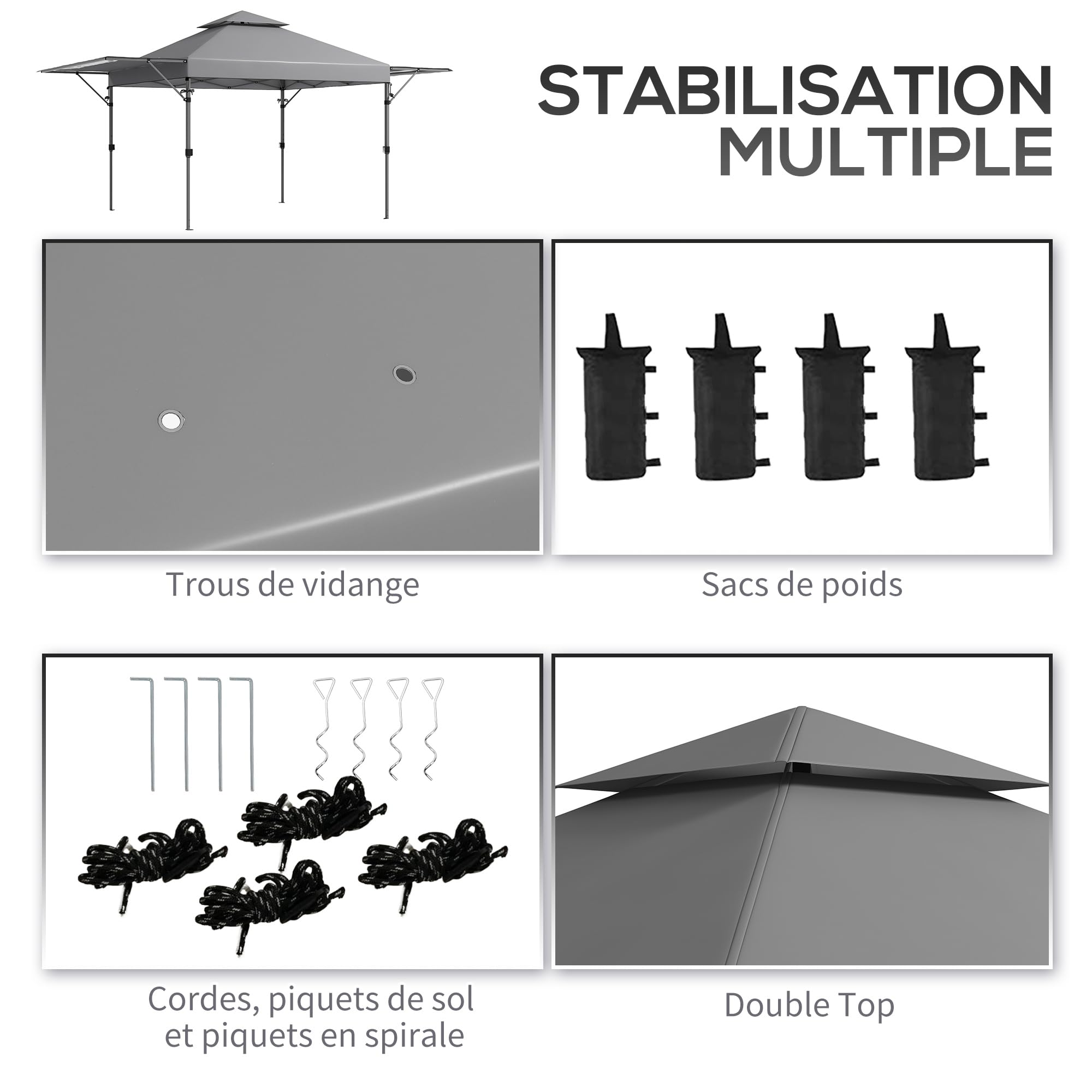 Outsunny Tonnelle Pop-up Jardin Barnum Pliant 5 x 3 m, Tissu Oxford avec 2 parois réglables, Facile à Monter, Sac à Transport à roulettes Inclus Gris