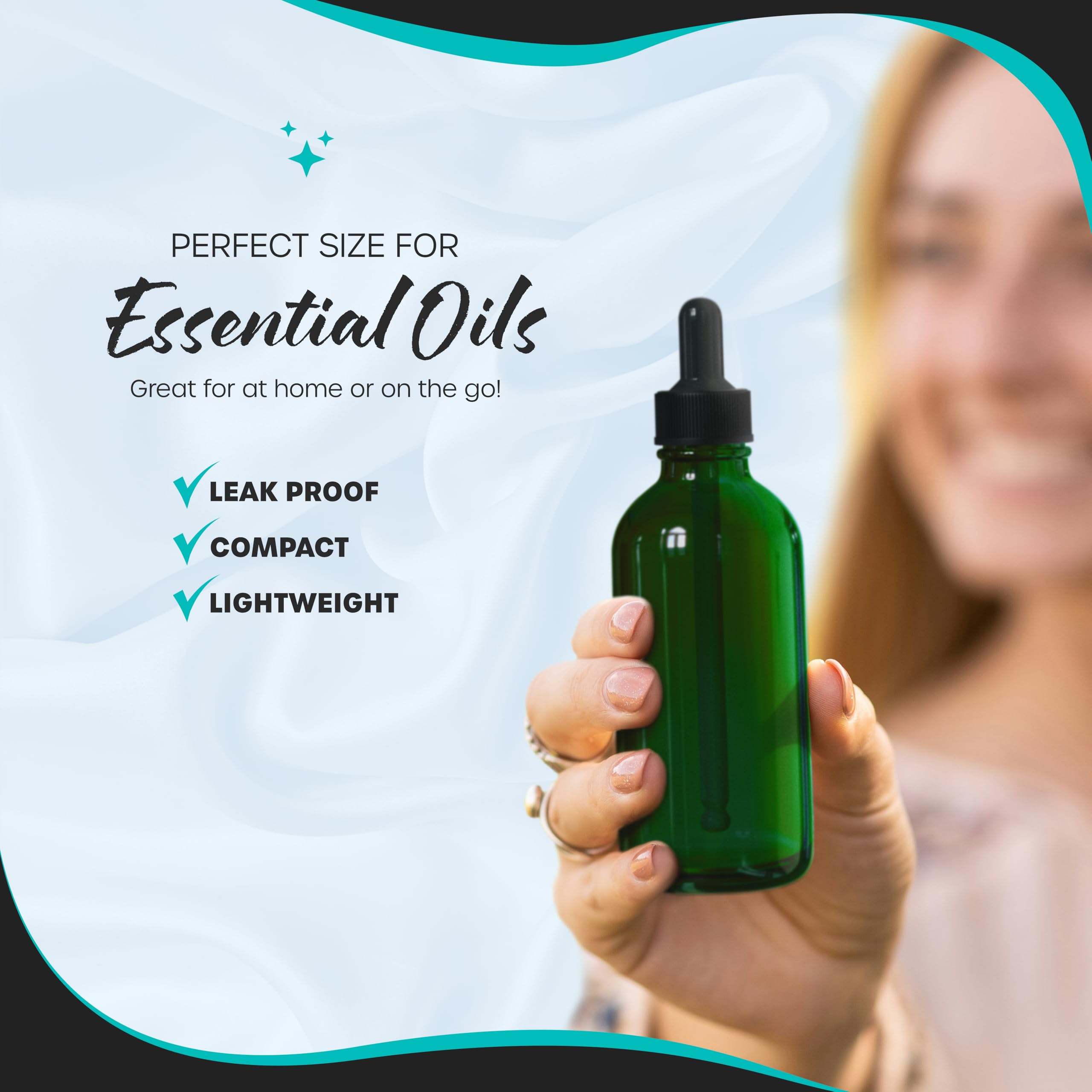 Nevlers 24 botellas de vidrio verdes de 4 onzas con cuentagotas, botellas vacías a prueba de fugas para aceite, utilizables como botella vacía con cuentagotas para ojos, botellas de aceite para