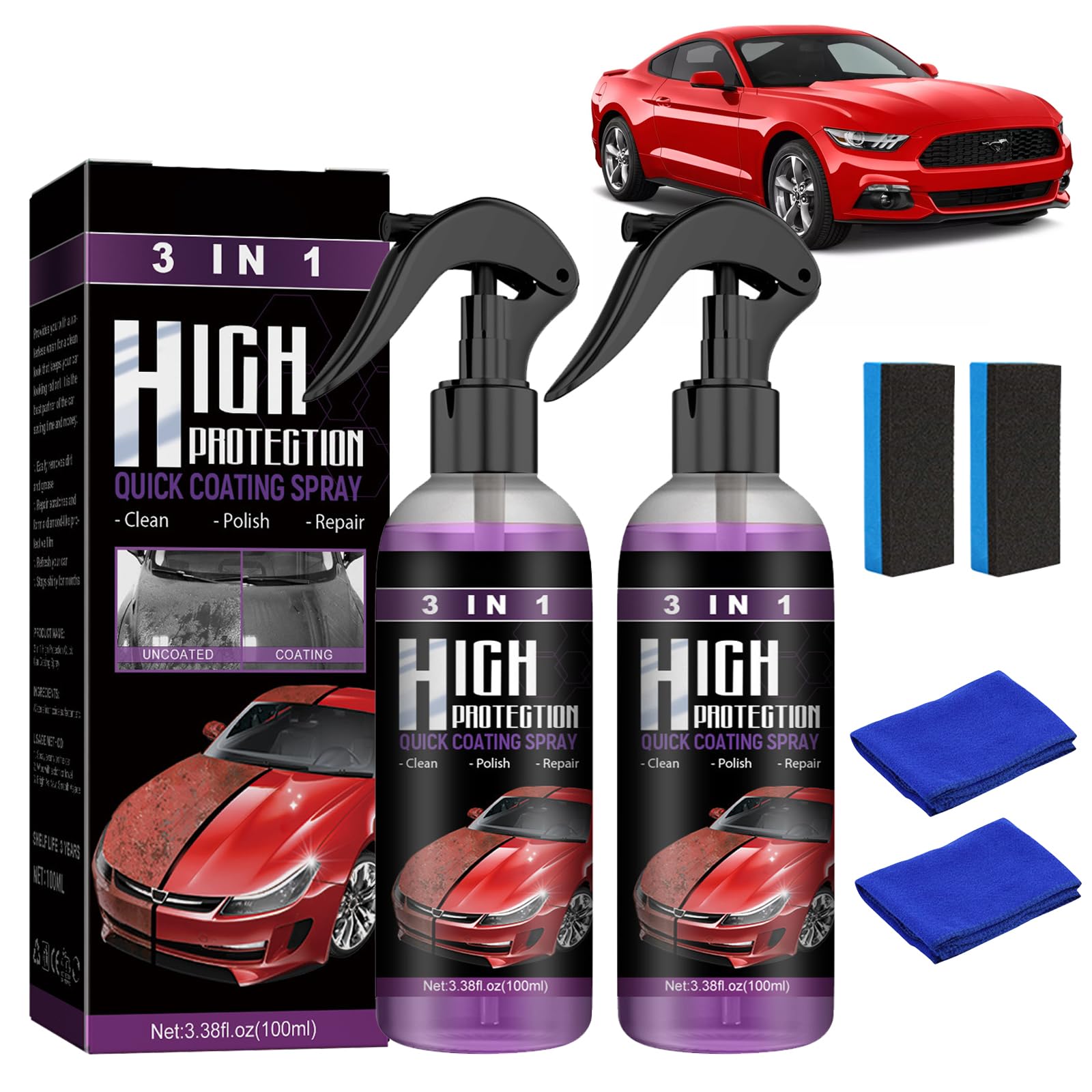 2 sztuki lakieru samochodowego do usuwania zadrapań, 3 w 1 High Protection Spray Coating, Nano Ceramic Coating Naprawa, Nanotechnologia, renowacja karoserii, usuwanie zadrapań (2 sztuki)