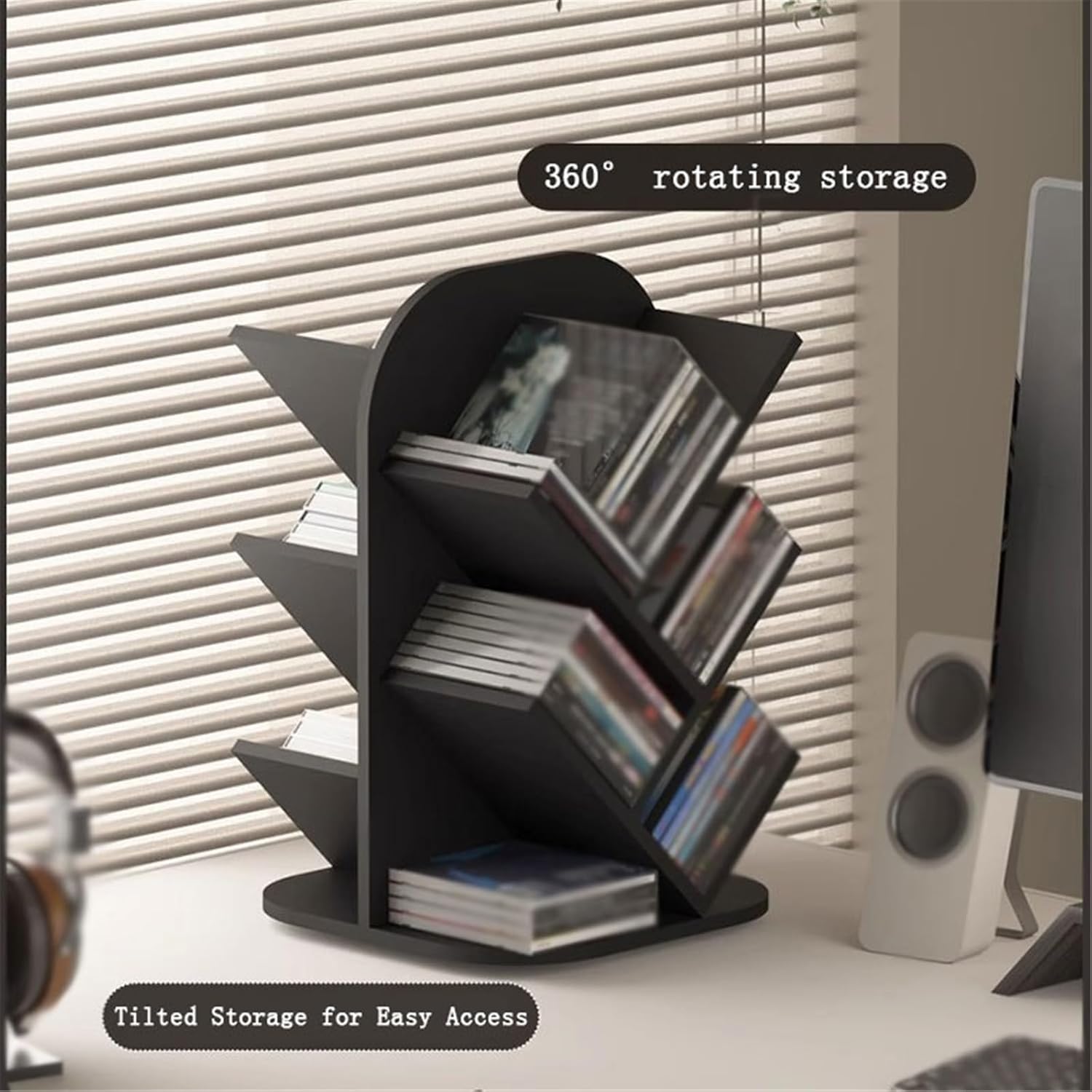 CD Storage Rack Open Plan Rotatable Vinyl Record Storage Stand Multi-functional Wooden CD Display Rack