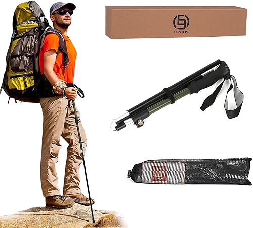 IEJ Ultralight Hiking Pole - Portable Collapsible Outdoor Trekking Pole Plain Design with Whistle for Wilderness Travel - Suitable for Men, Women,