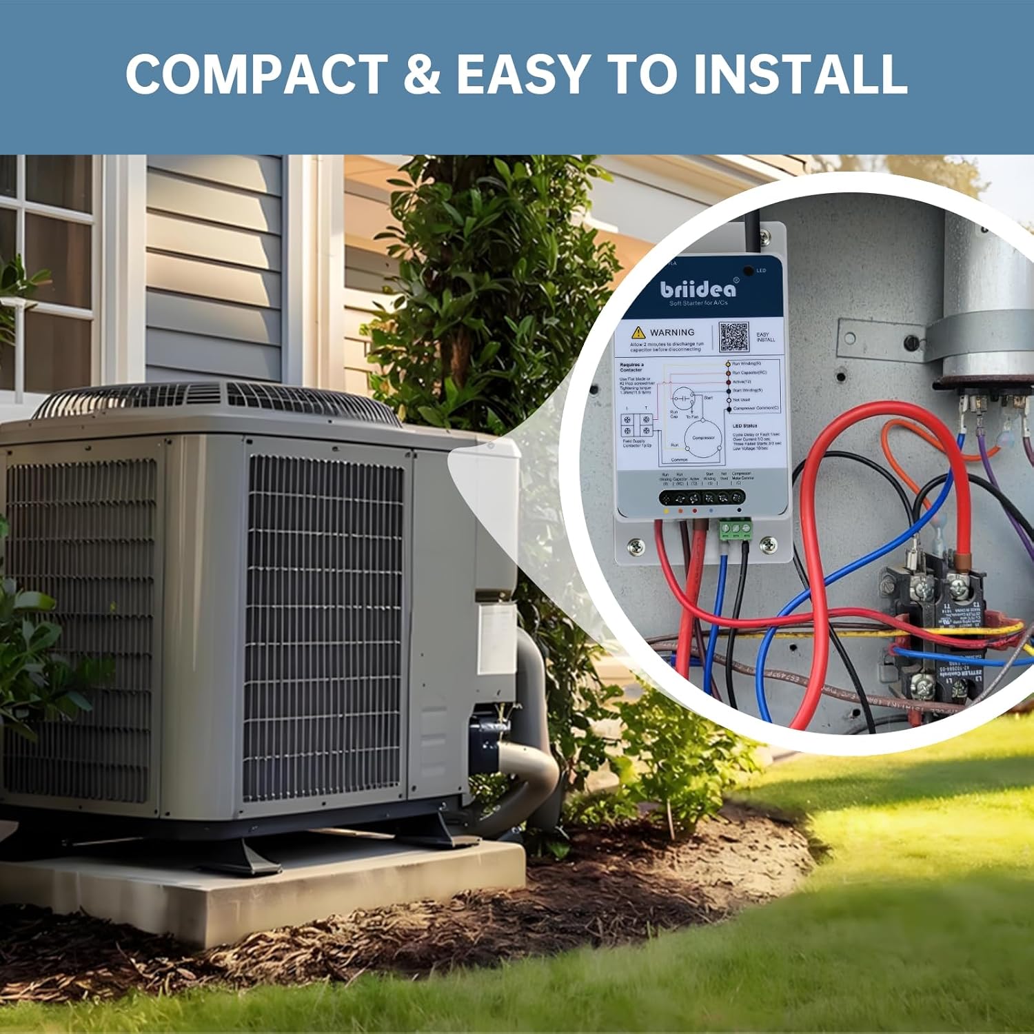 briidea 16–32A AC Soft Start Kit for Home Air Conditioner (4–7 Ton), Reverse Motor Protection, 70% Start-Up Current Reduction, Quiet Operation, Works with Utility & Generator Power