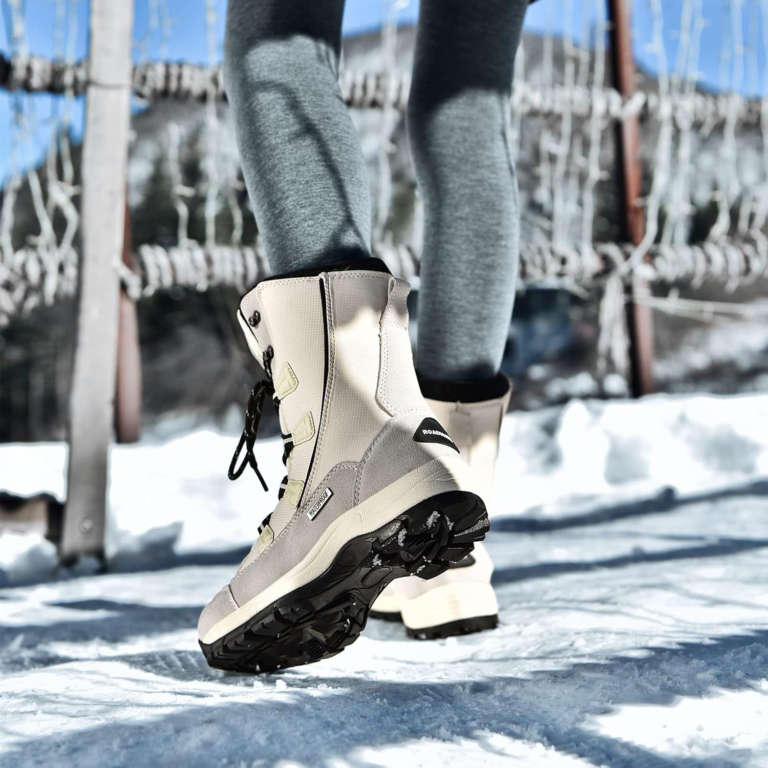 ROCKMARK Women's Waterproof Snow Boots Mid Calf Warm Winter Outdoor Footwear