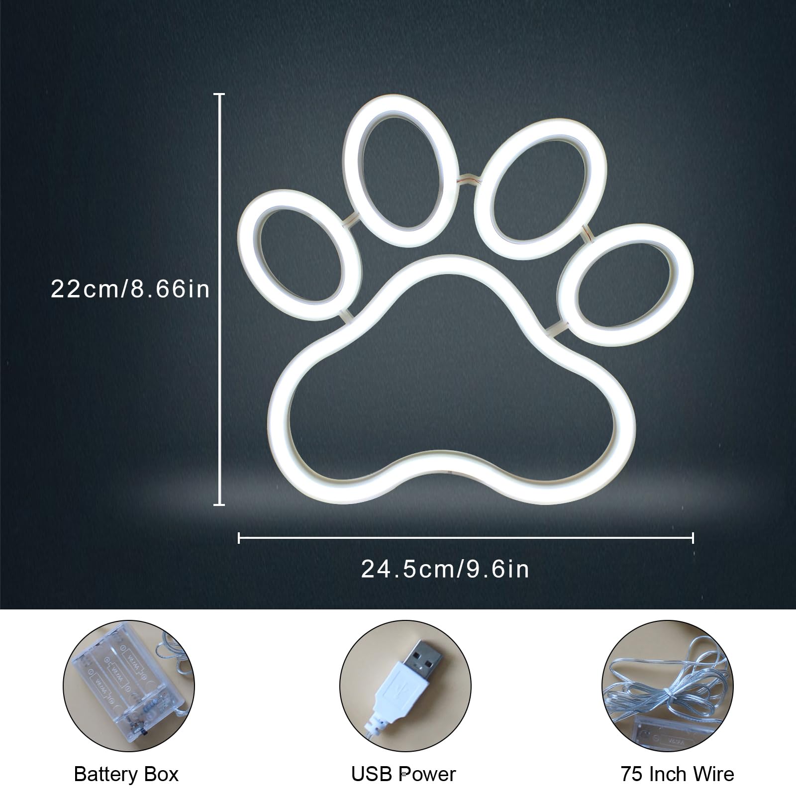 Insegna al neon con impronta di zampa di cane e gatto, dimmerabile, luce al neon per negozio di animali domestici, clinica, camera da letto, decorazione da parete, alimentata tramite USB