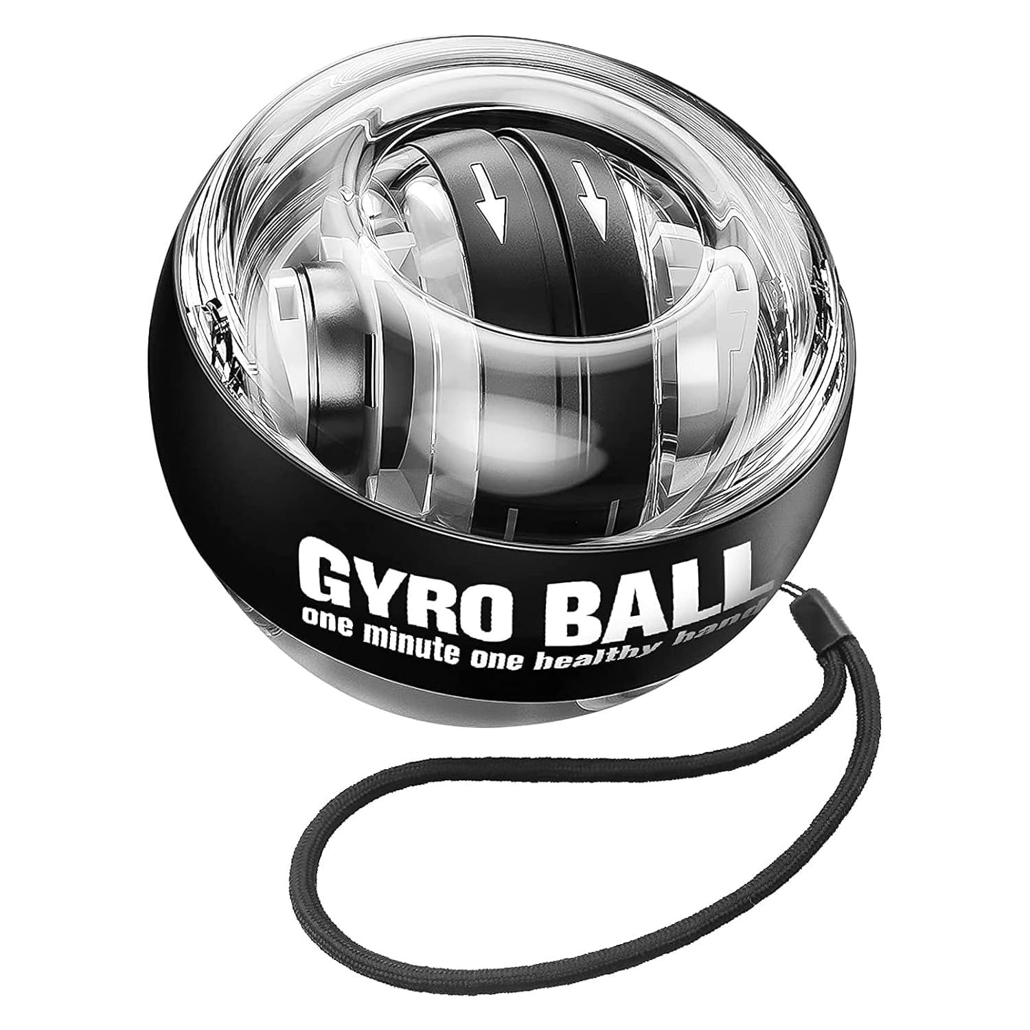 SANGOZ Advanced Gyro Wrist Strengthener Ball - Enhancing Arms, Fingers, and Wrists with Auto-Start Technology for Powerful Muscles and Bones (Bag Included) (Platinum Core, Lights, Black)