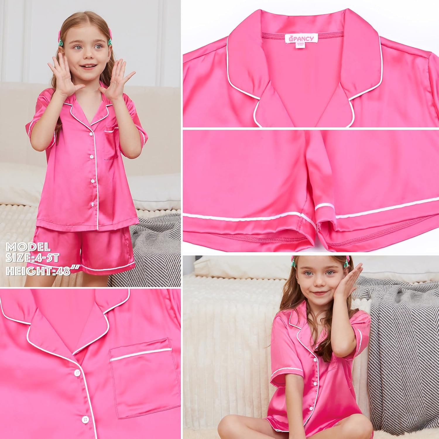 QPANCY Kids Satin Pajamas Sets Baby Boy Girl Button-Down Silk Sleepwear 2 Piece Short Sleeve Loungewear Clothes Set - Image 5