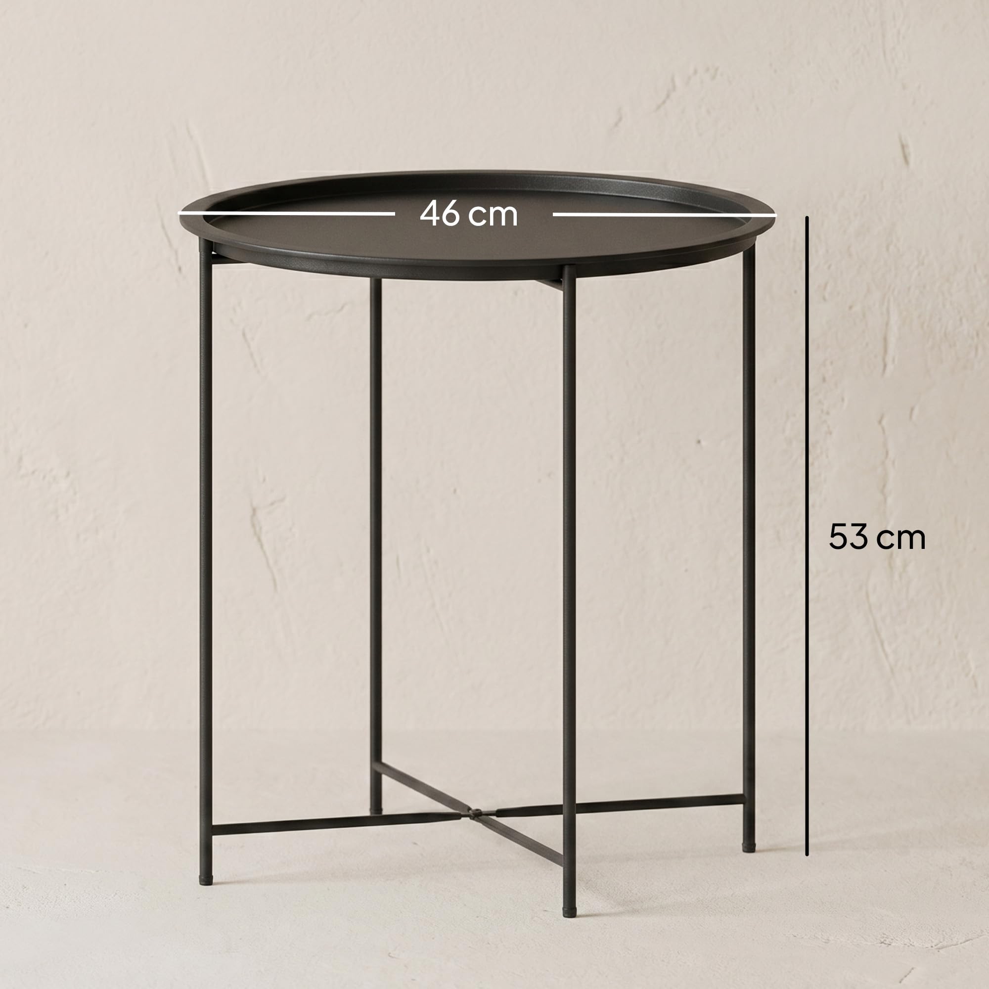 Outsunny Tavolo da Giardino Rotondo in Acciaio Ø46 cm con Vassoio Rimovibile e Gambe Pieghevoli Nero