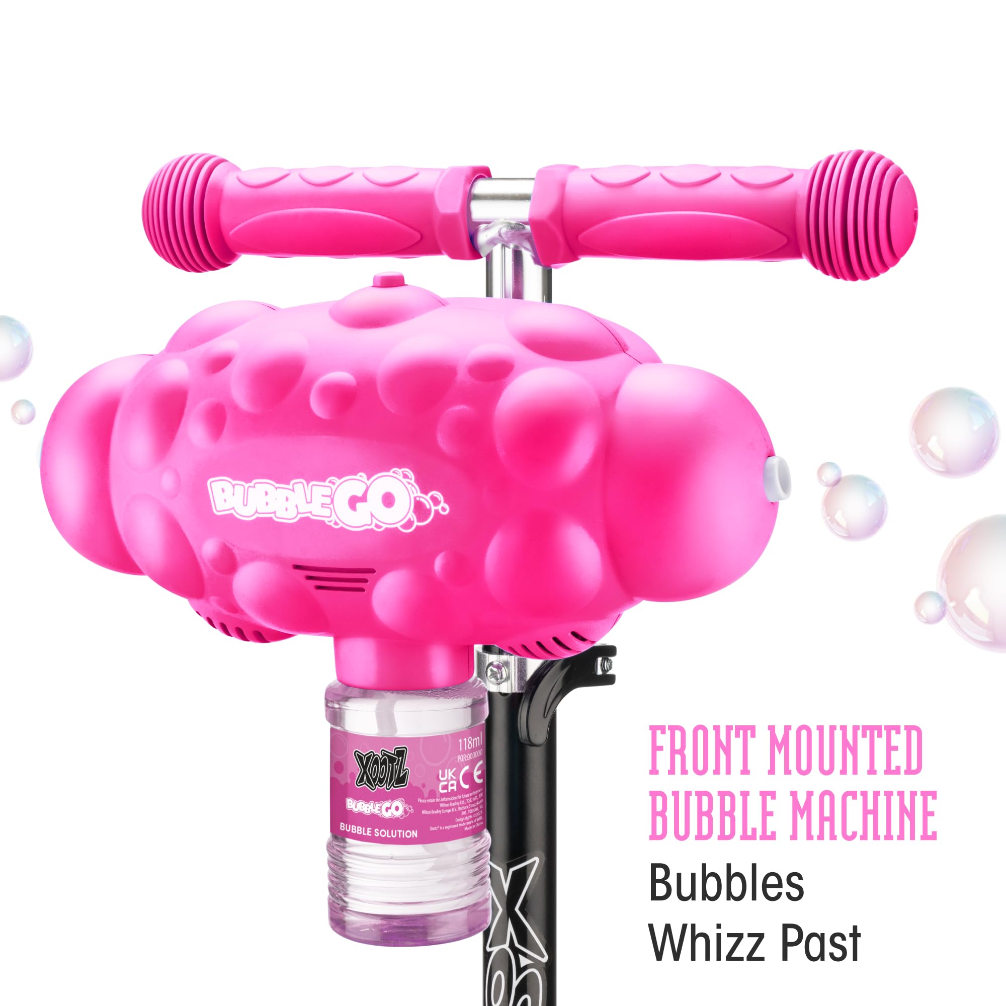 Xootz Kids Bubble Go Faltbarer Tretroller 3 Räder Tri-Scooter mit Seifenblasenmaschine Neigung und Drehung Alter 3+ Rosa | 3-Rad-Kinderroller mit Seifenblasenmaschine, verstellbar, faltbarer Tri-Scooter für Kleinkinder, Balance und Lean to Steer