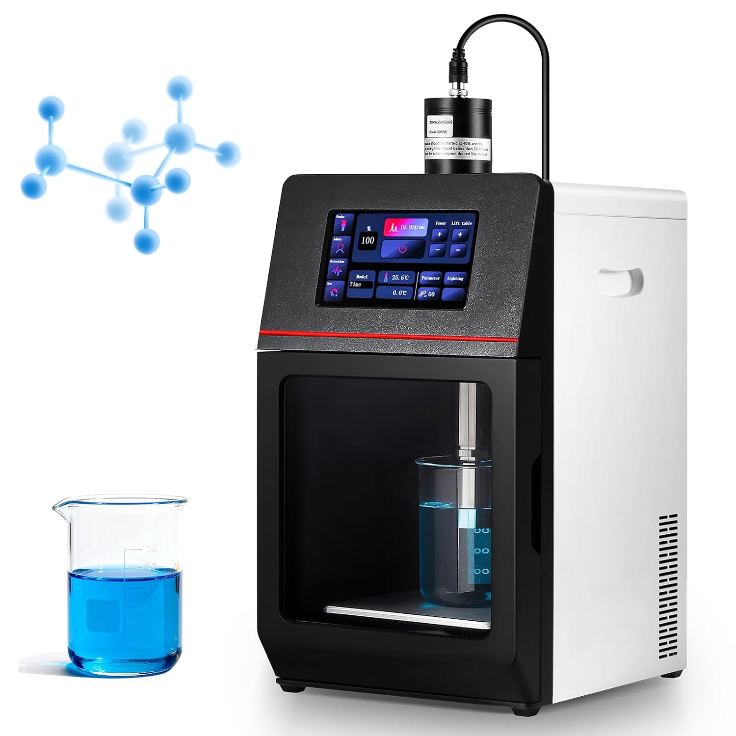 CGOLDENWALL Ultrasonic Homogenizer Sonicator Processor Lab Cell Disruptor Mixer Analysis of Ultrasonic Processor with 7-inch Touch Screen, Electric Lifting Platform, 16mm Probe (1500W, 500-1800mL)