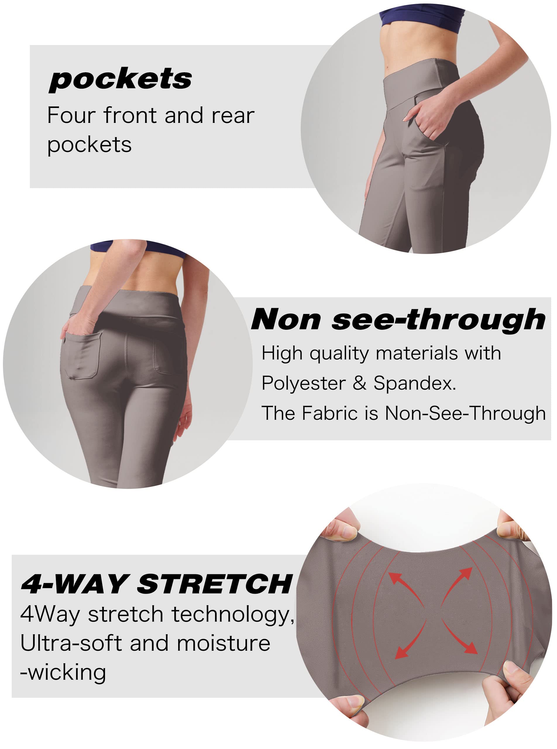 LaiEr Pantaloni da Yoga da Donna con 4 Tasche Pantaloni da Lavoro a Vita Alta 4 Vie Stretch Controllo Pancia Pantaloni Lunghi Svasati, (2 Tasche Laterali e Posteriori),