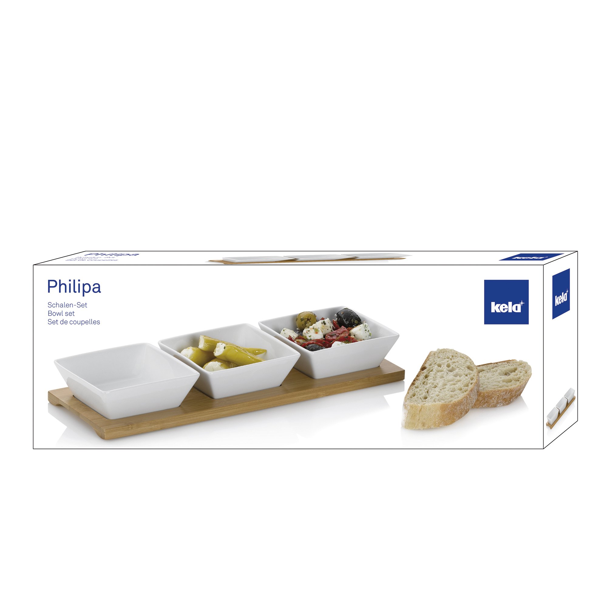 kela weiß Schalen-Set Philipa Porzellan 4tlg 33,5x12,0x5,0cm, 33.5 x 12 x 5 cm (Packung mit 2)