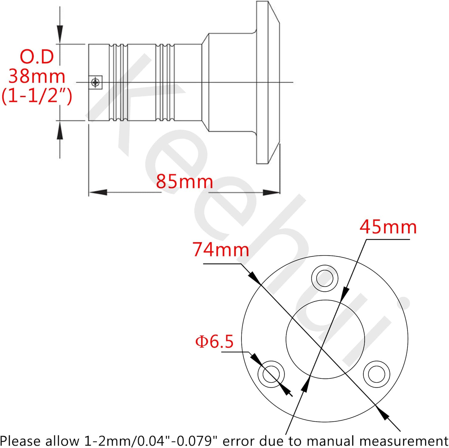 keehui New Casting Mirror- Polished 316 SS for 1-1/2''(38MM) Marine Boat Yacht Caravan -Metal Letter Water Tank Deck Fill Filler with Key Cap and Key