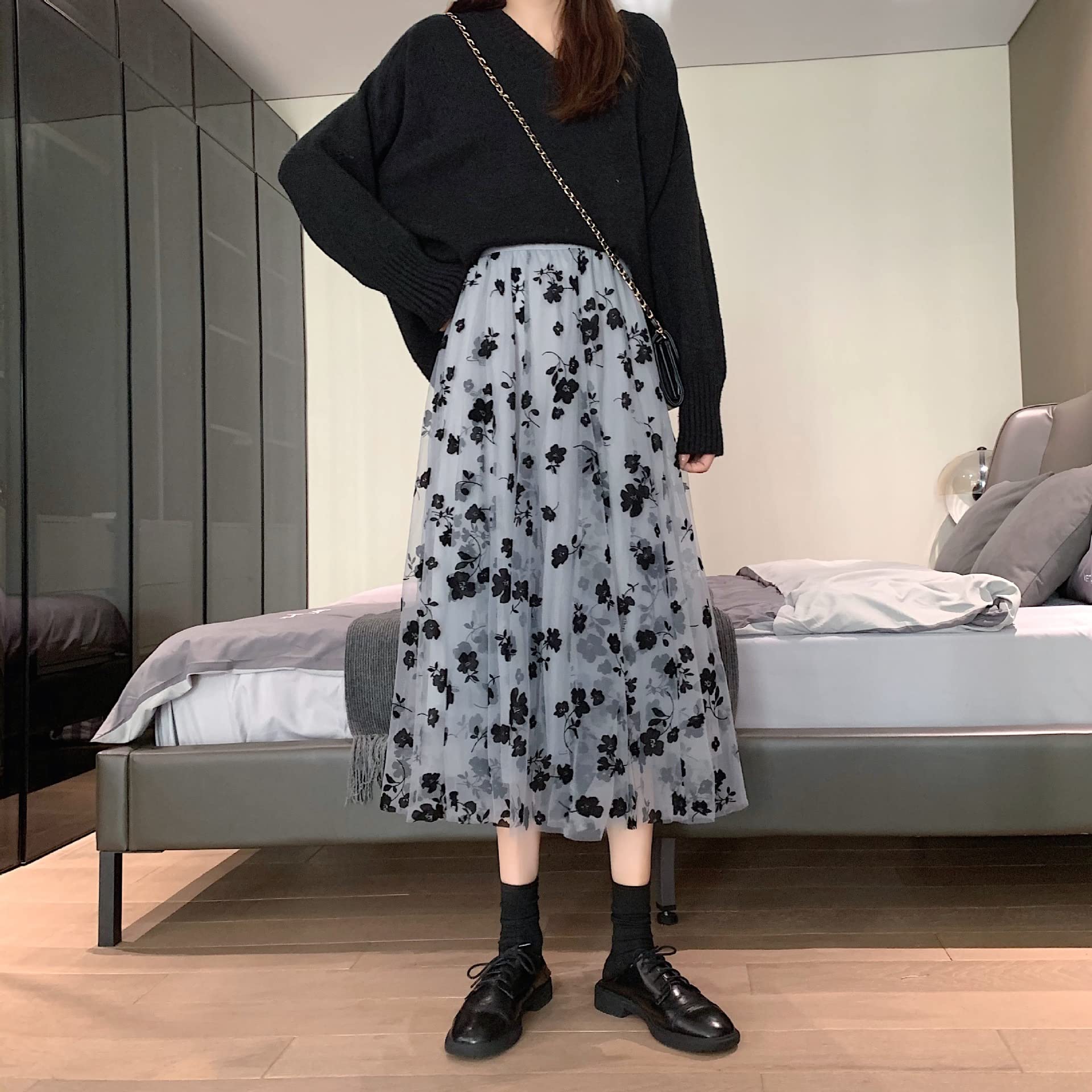 Jupe plissée Femmes Affluent L'Organza Jupe Longue Jupe Florale Jupe Plissée en Mousseline De Soie Florale